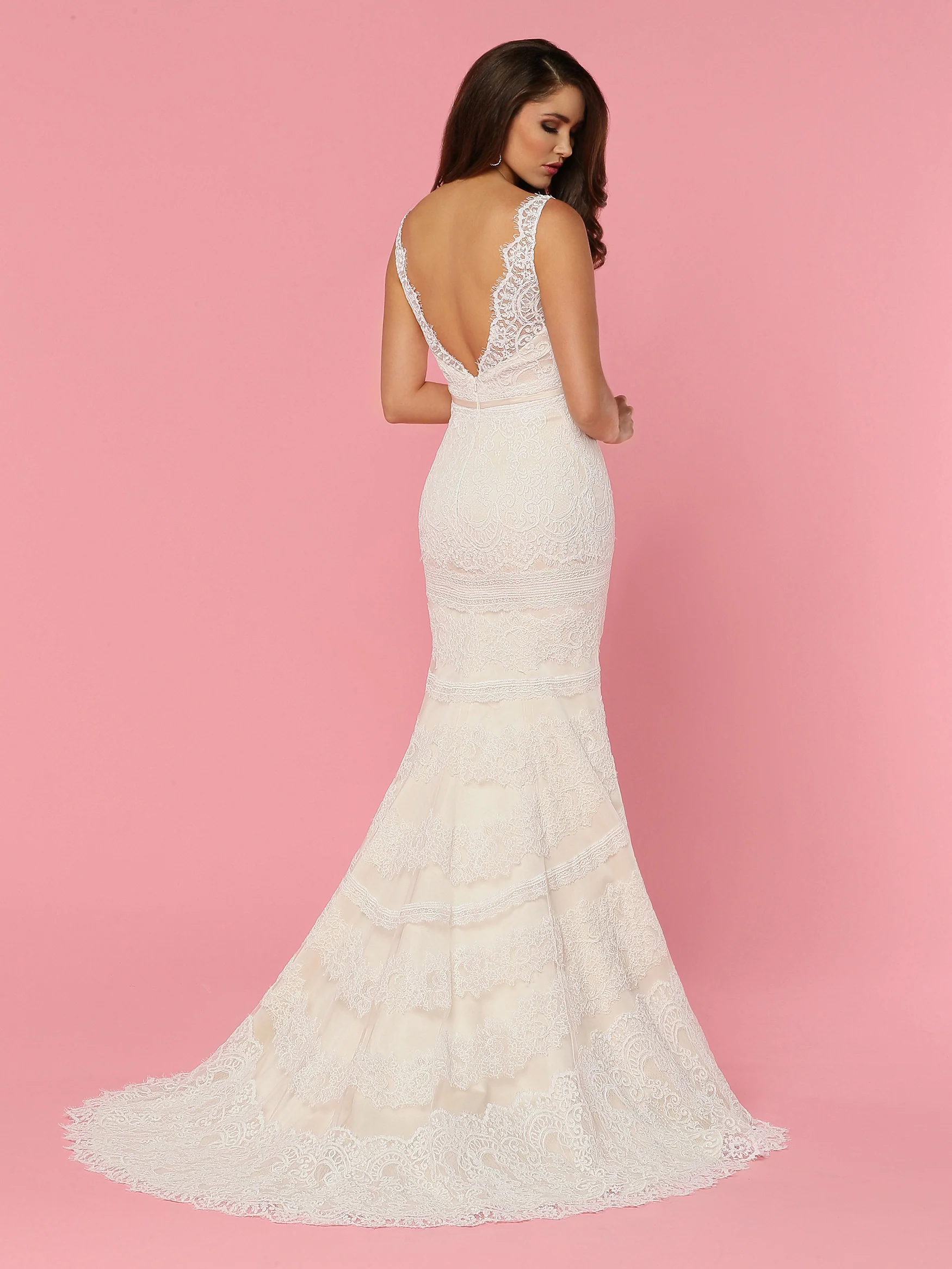 Davinci Bridal 50447 Fitted Lace Mermaid Wedding Dress Sheer Eyelash Lace Strap V Neck Open Back - Image 2