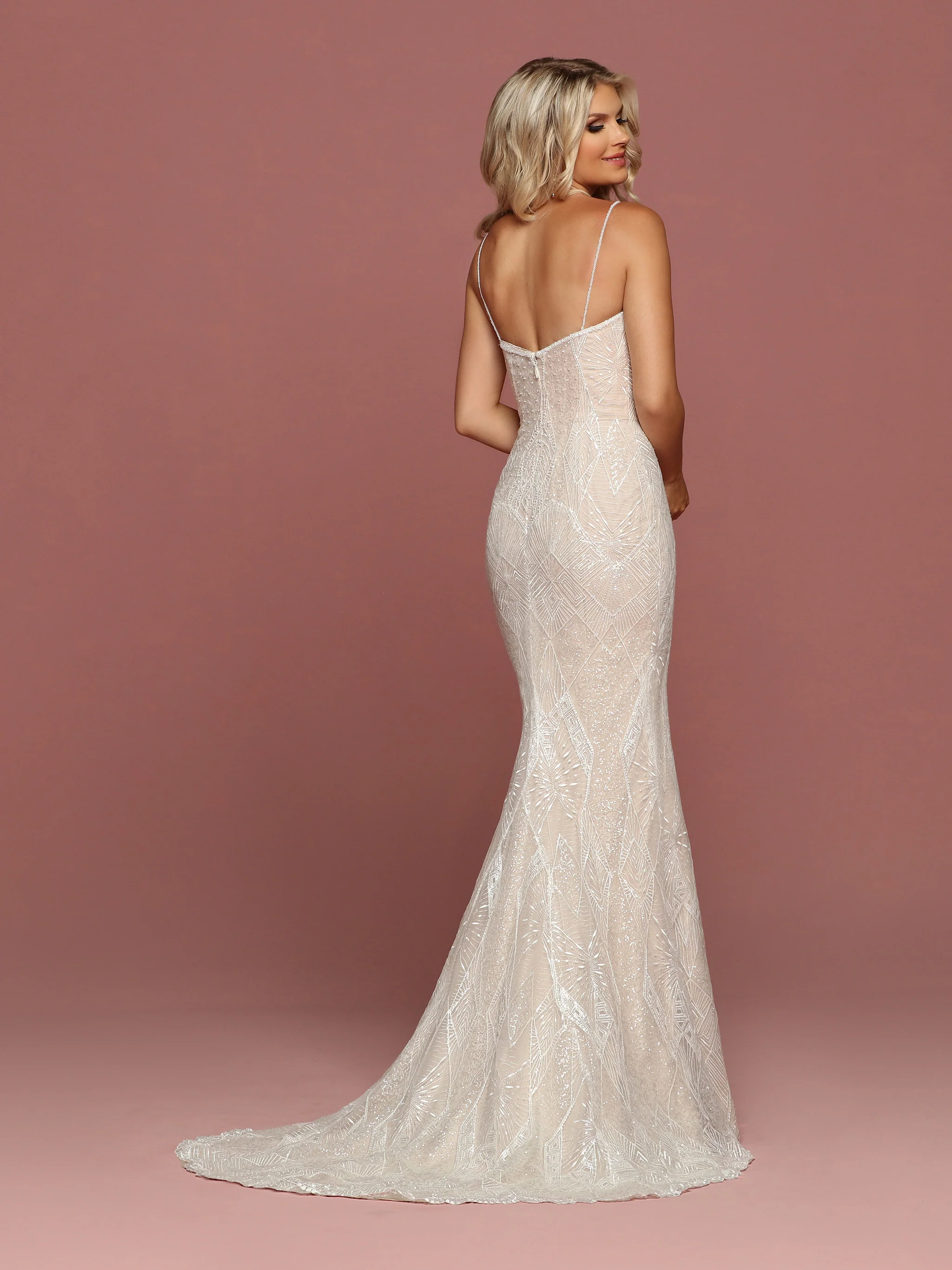 Davinci Bridal 50480 Long Fitted Embellished Wedding Dress Beaded Spaghetti Straps - Image 4