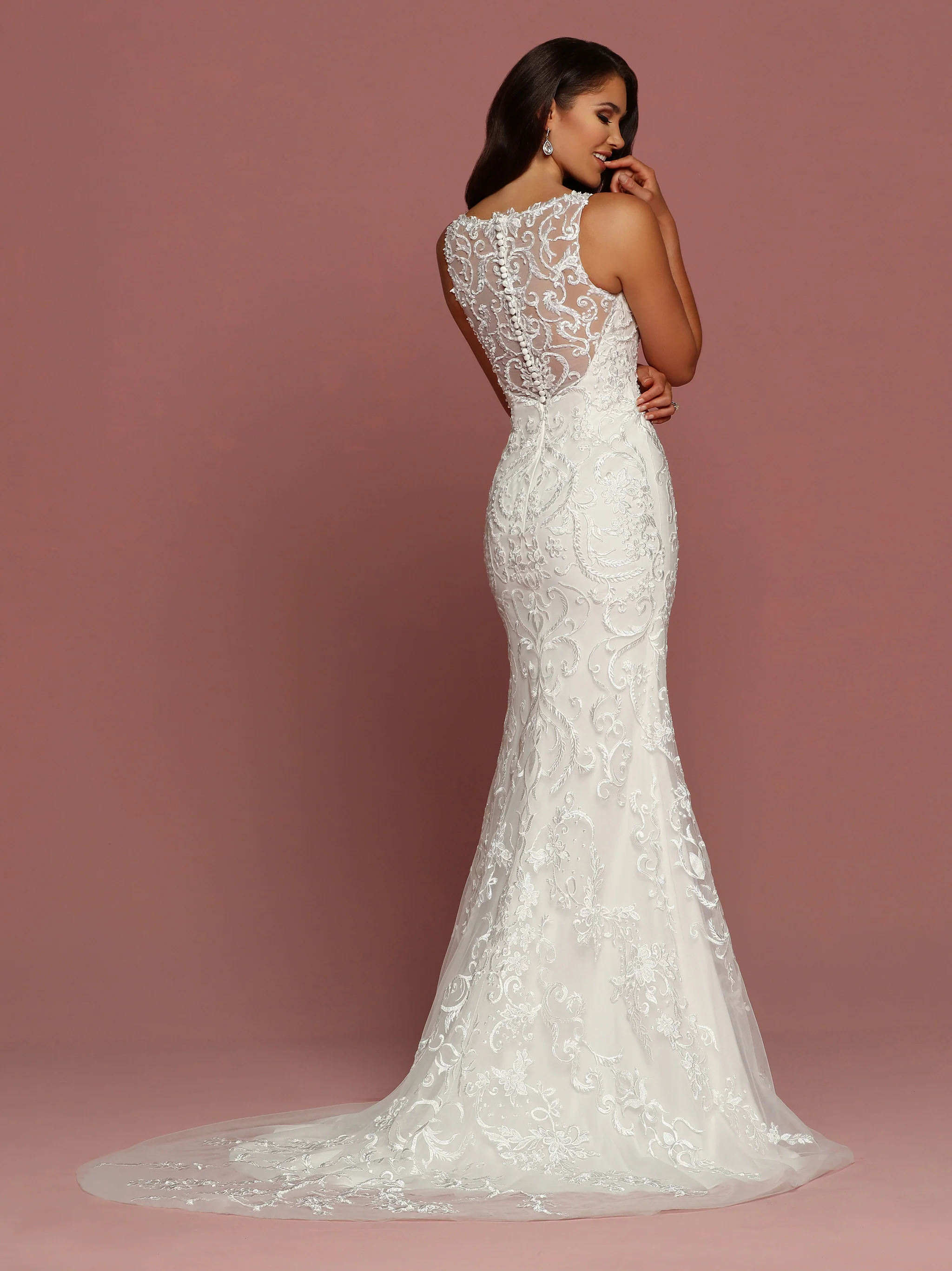 Davinci Bridal 50481 Fitted Mermaid Lace Sheer Illusion Wedding Dress Sheer Back - Image 2