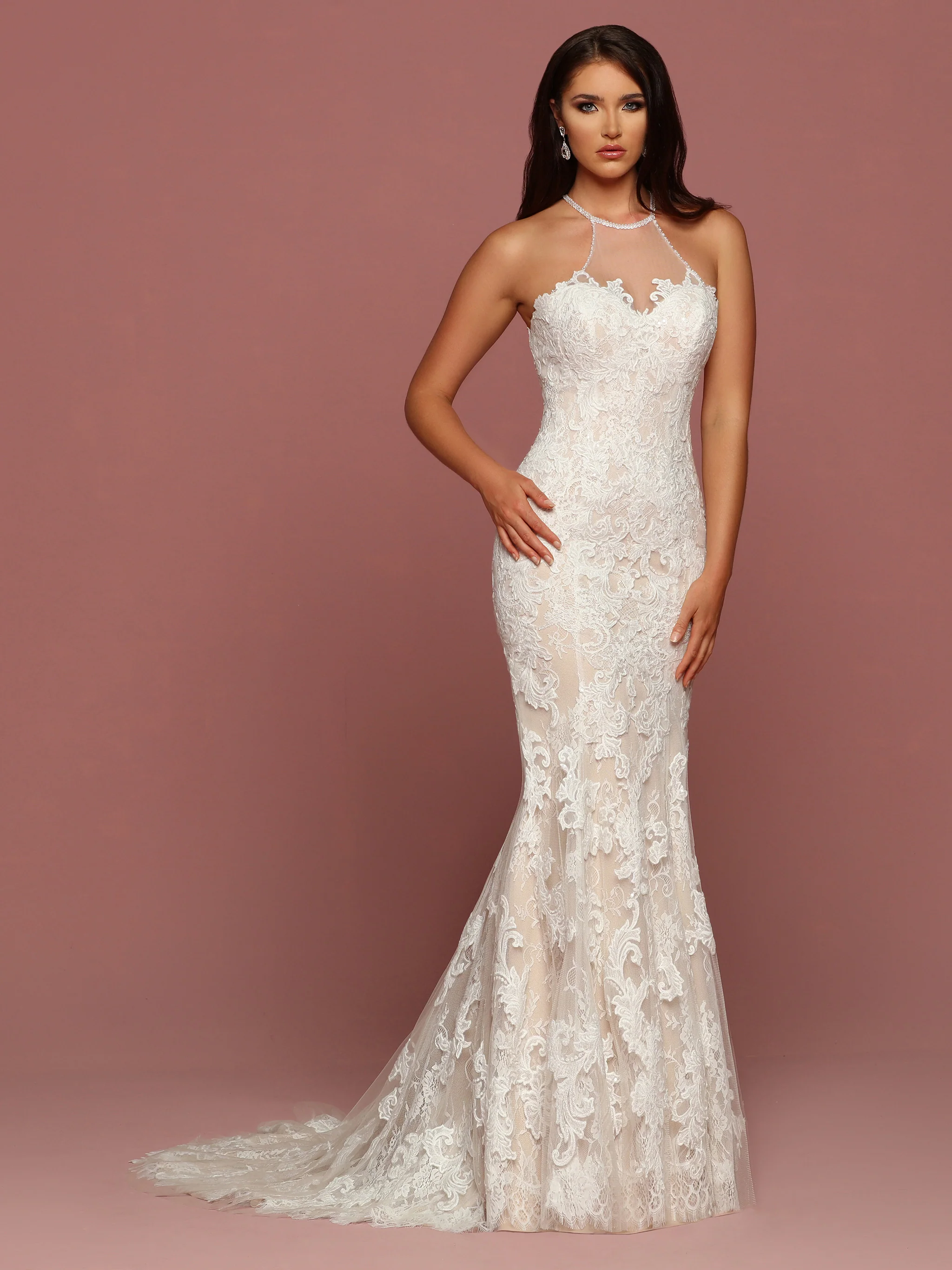 Davinci Bridal 50500 Fitted Sheer Lace Illusion Wedding Dress Keyhole Open Back - Image 3