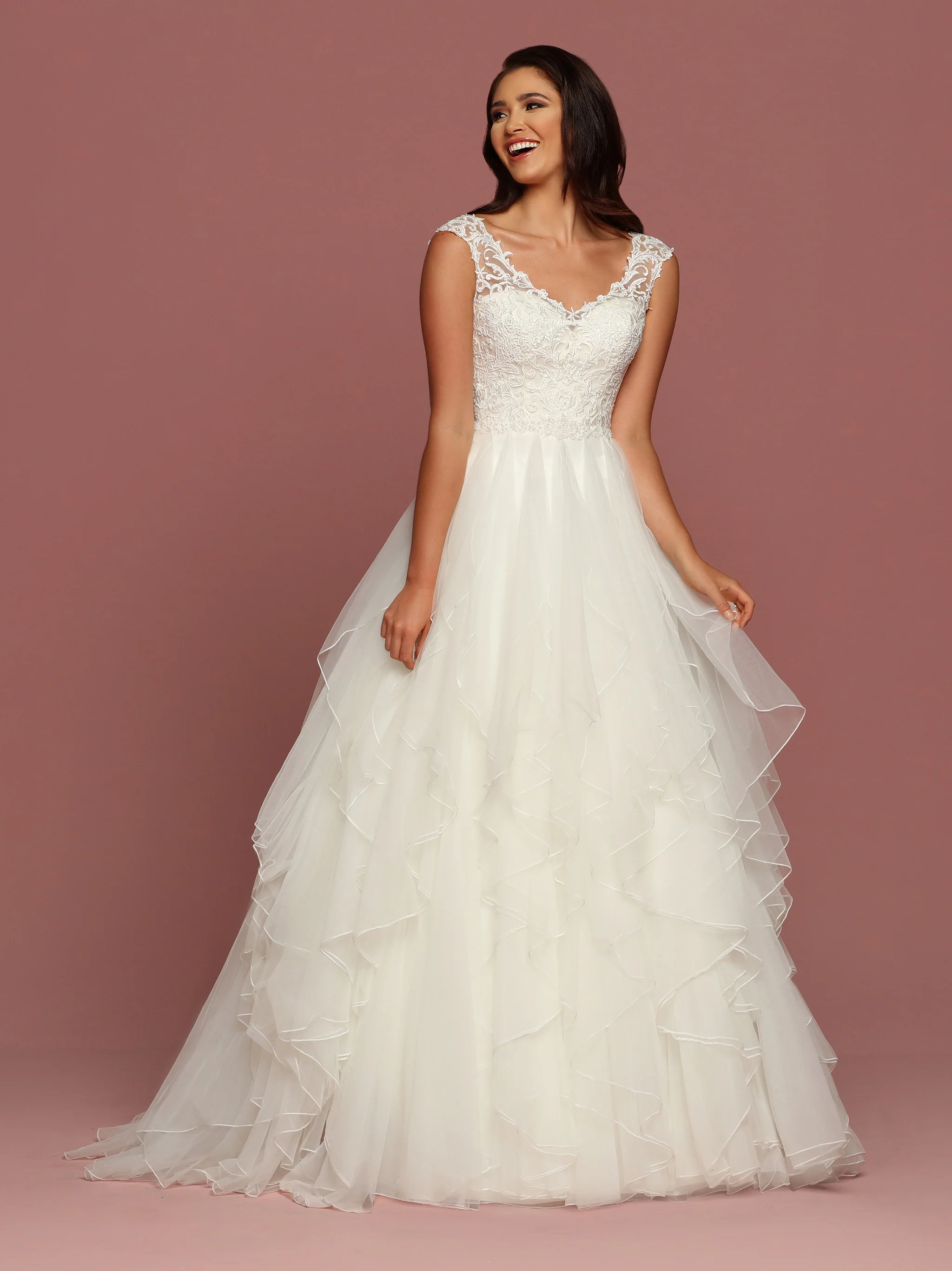 Davinci Bridal 50501 Ruffle Layer Tulle Ballgown Wedding Dress Sheer Lace Gown - Image 3