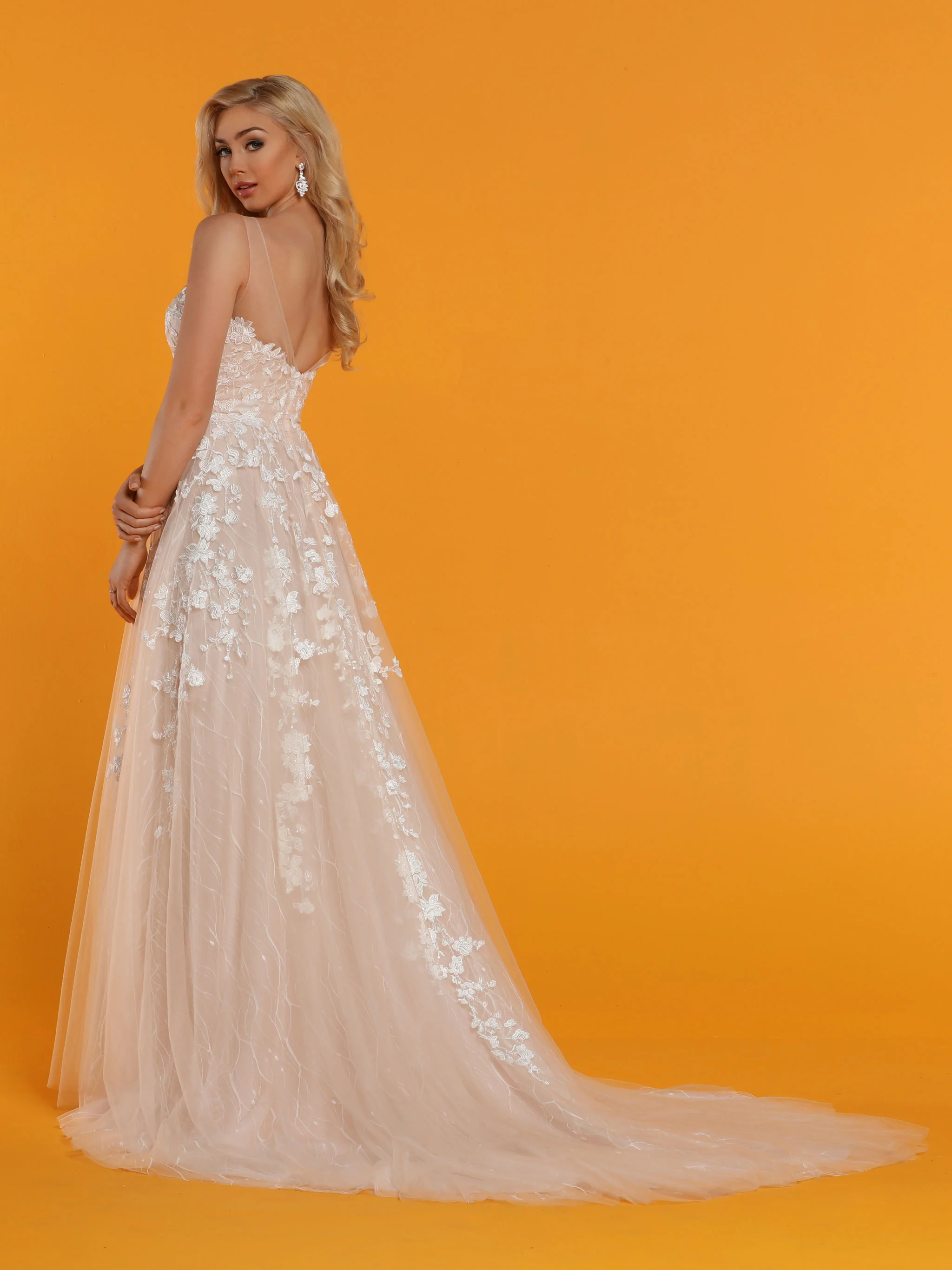 Davinci Bridal 50513 A Line Floral Lace Wedding Dress V Neck Bridal Gown Train 3D - Image 2
