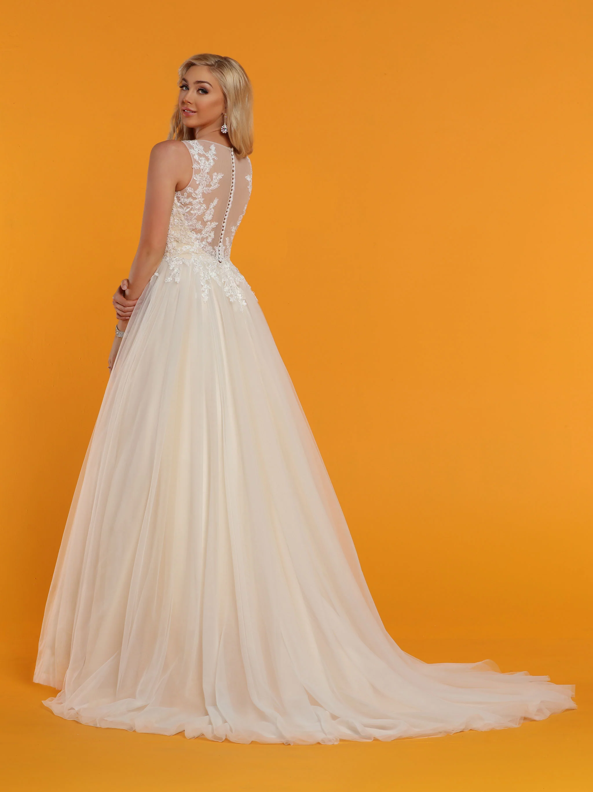 Davinci Bridal 50515 Lace Tulle Ballgown Wedding Dress sheer Illusion neckline Back - Image 2