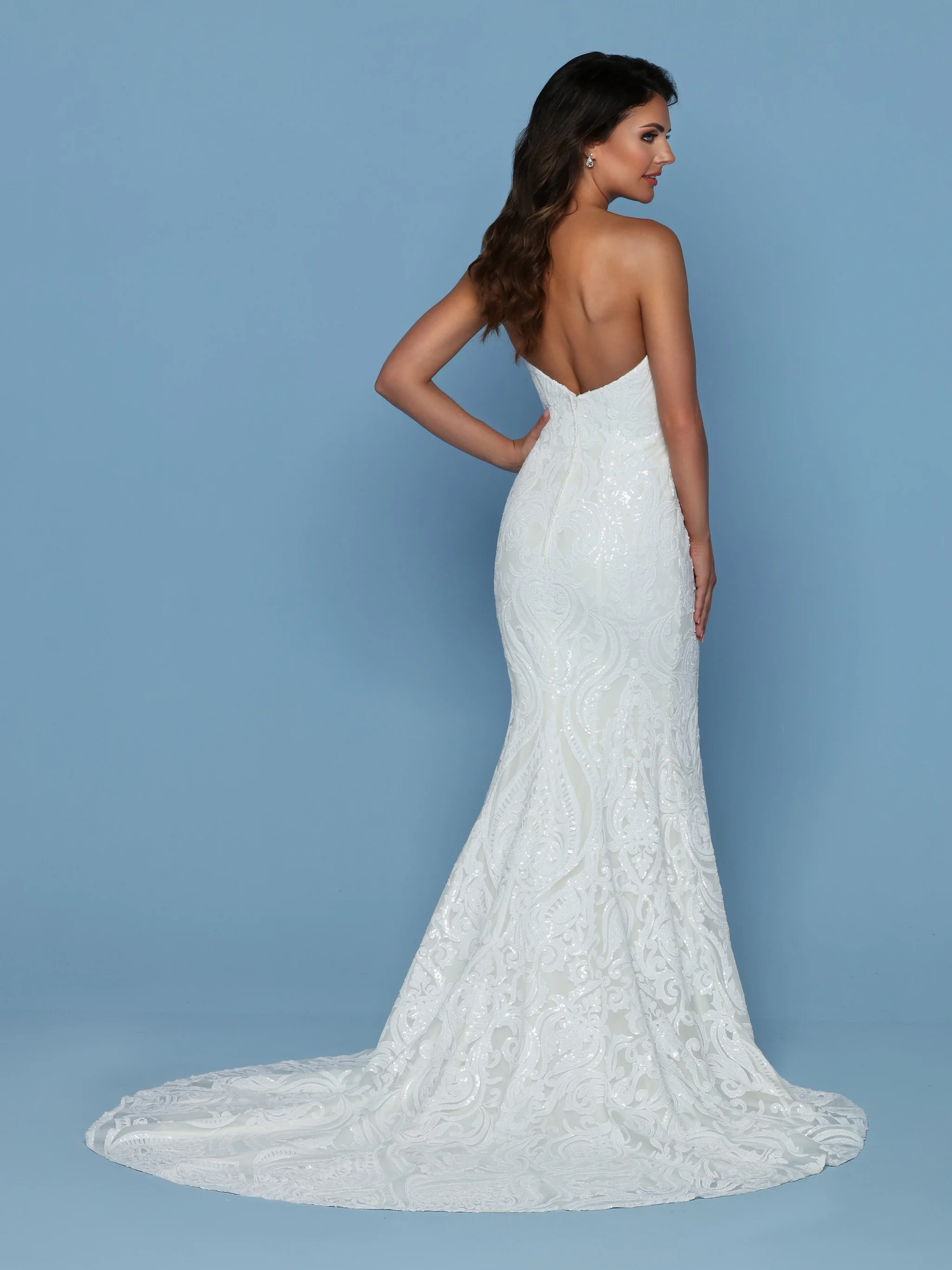 Davinci Bridal 50543 Size 4 Sequin Lace Wedding Dress Train Strapless Fitted Flare Gown - Image 3