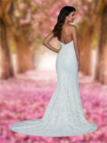 Davinci Bridal 50543 Size 4 Sequin Lace Wedding Dress Train Strapless Fitted Flare Gown - Image 4