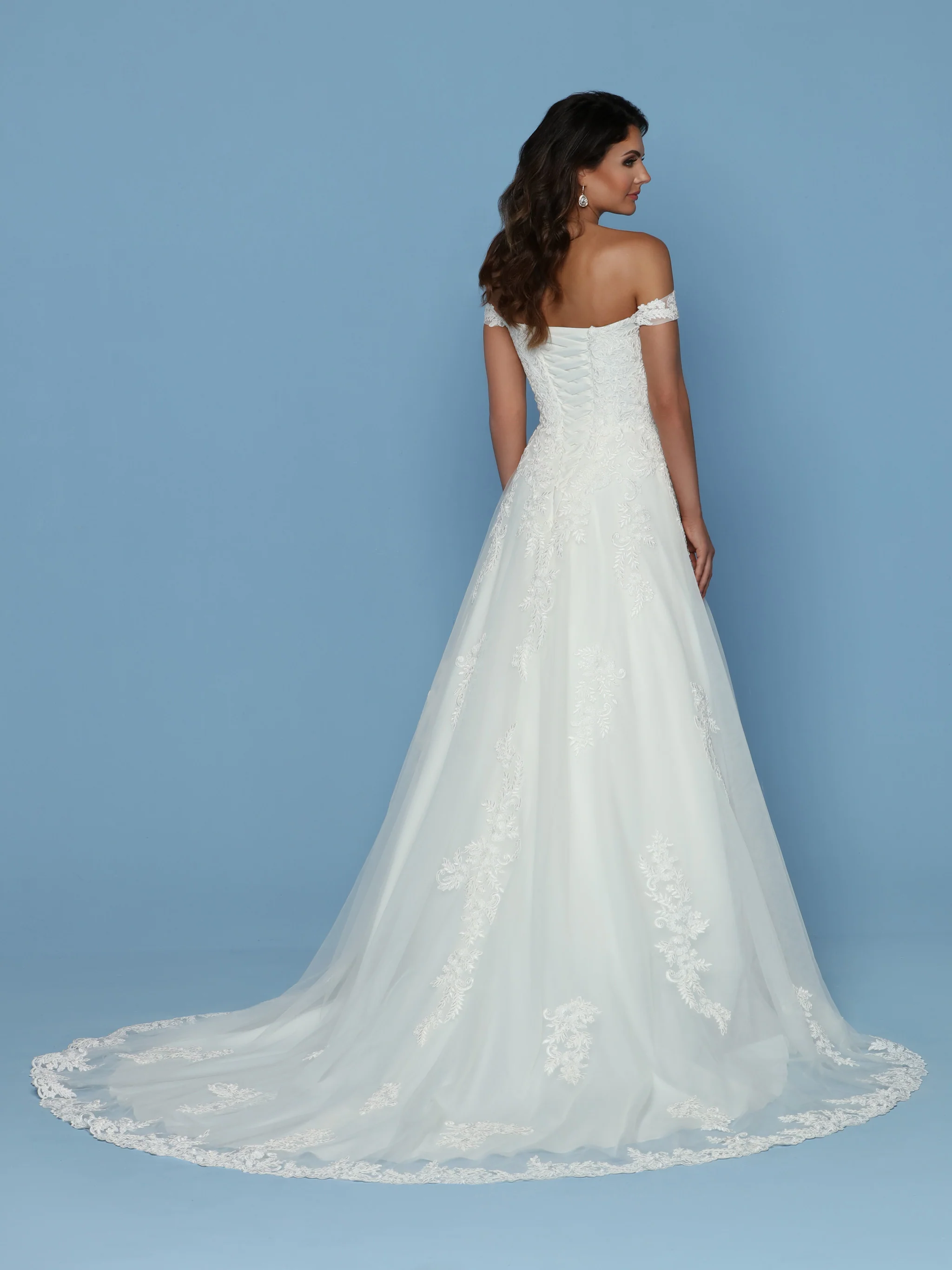 Davinci Bridal 50556 Sweeheart Off the Shoulder Sheer Lace A Line Wedding Dress - Image 2