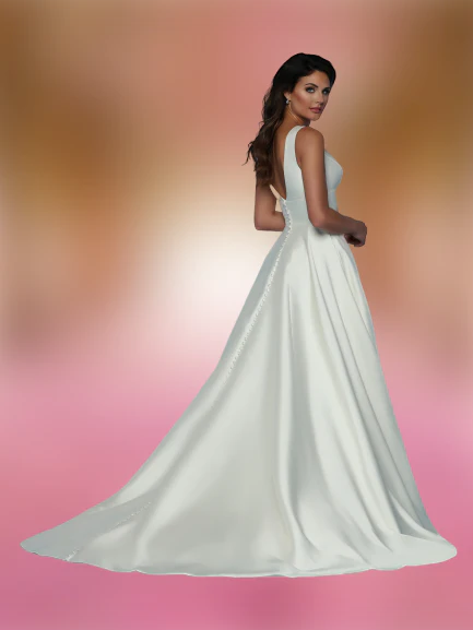 Davinci Bridal 50561 Mikado A Line Ballgown Wedding Dress Pockets V Neck Train - Image 2