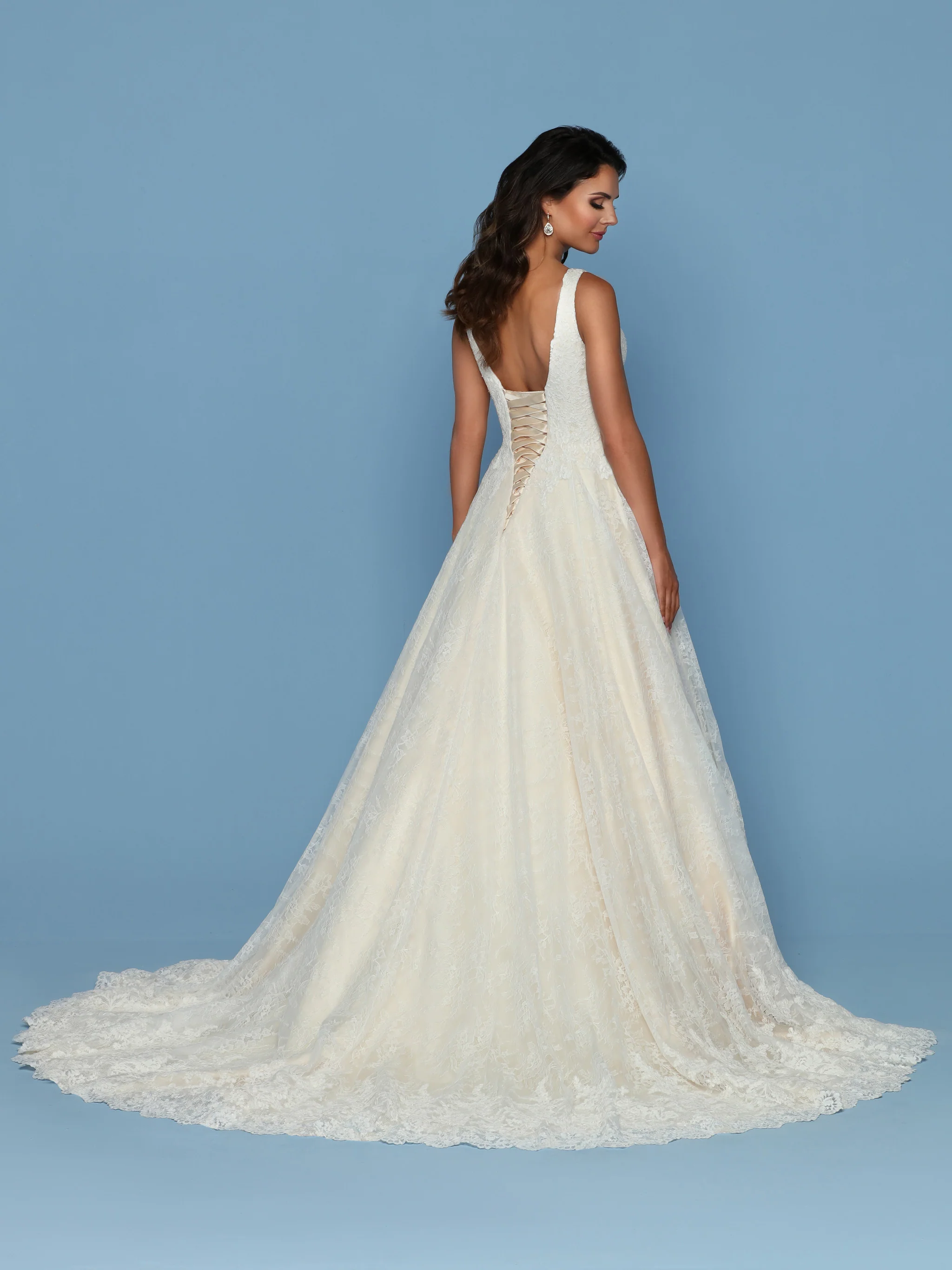 Davinci Bridal 50570 All over Lace V Neck Wedding Dress Corset Train Straps Open Back - Image 2