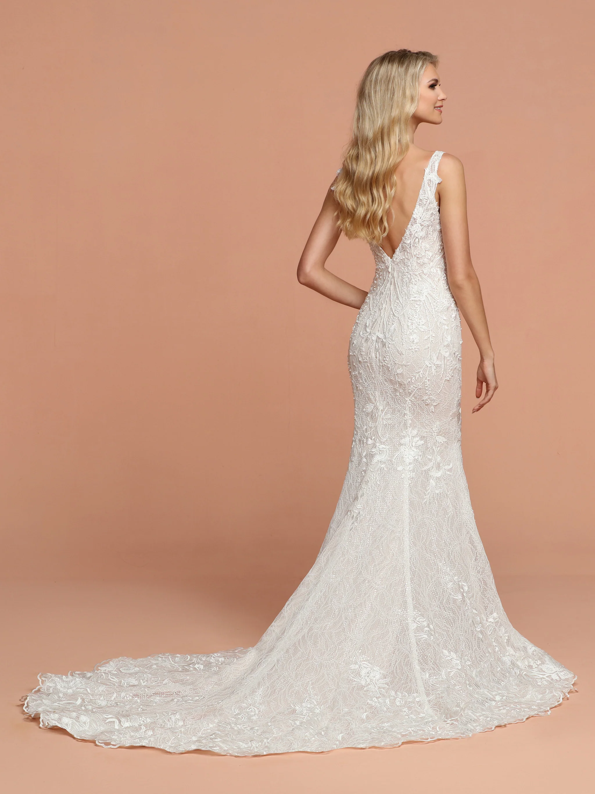 Davinci Bridal 50582 Embellished Lace Fitted Mermaid Wedding Dress V Neck Open Back - Image 2