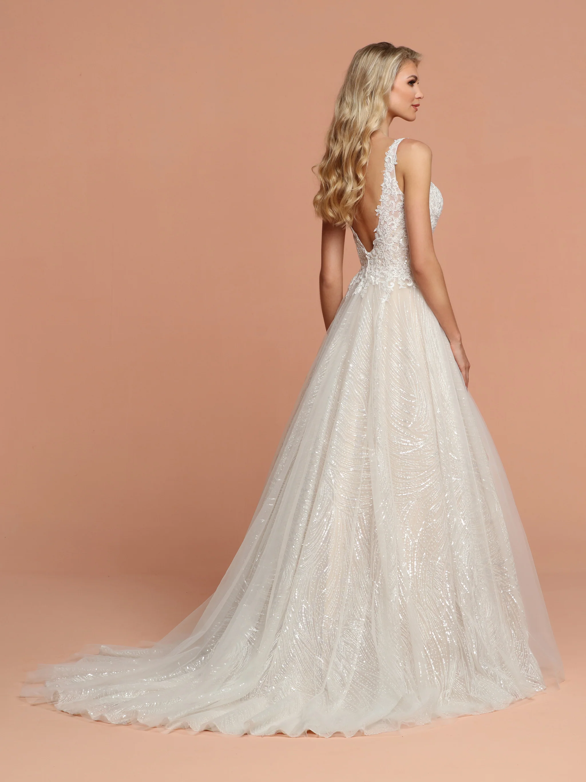 Davinci Bridal 50591 Shimmer Tulle Lace Ballgown V Neck Wedding Dress Open Back - Image 2