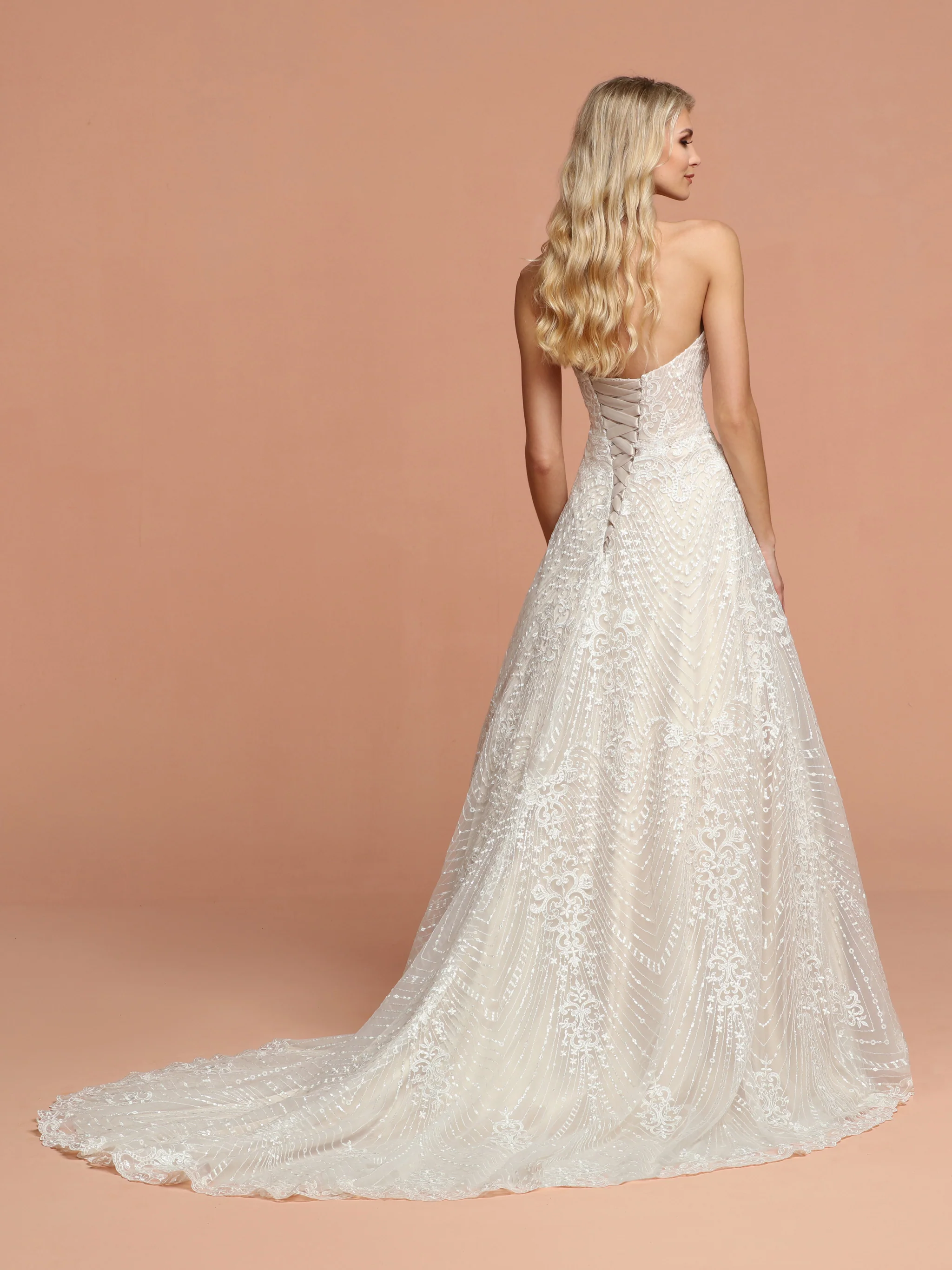 Davinci Bridal 50593 Lace Ballgown Corset Sweetheart Wedding Dress Train Strapless - Image 2