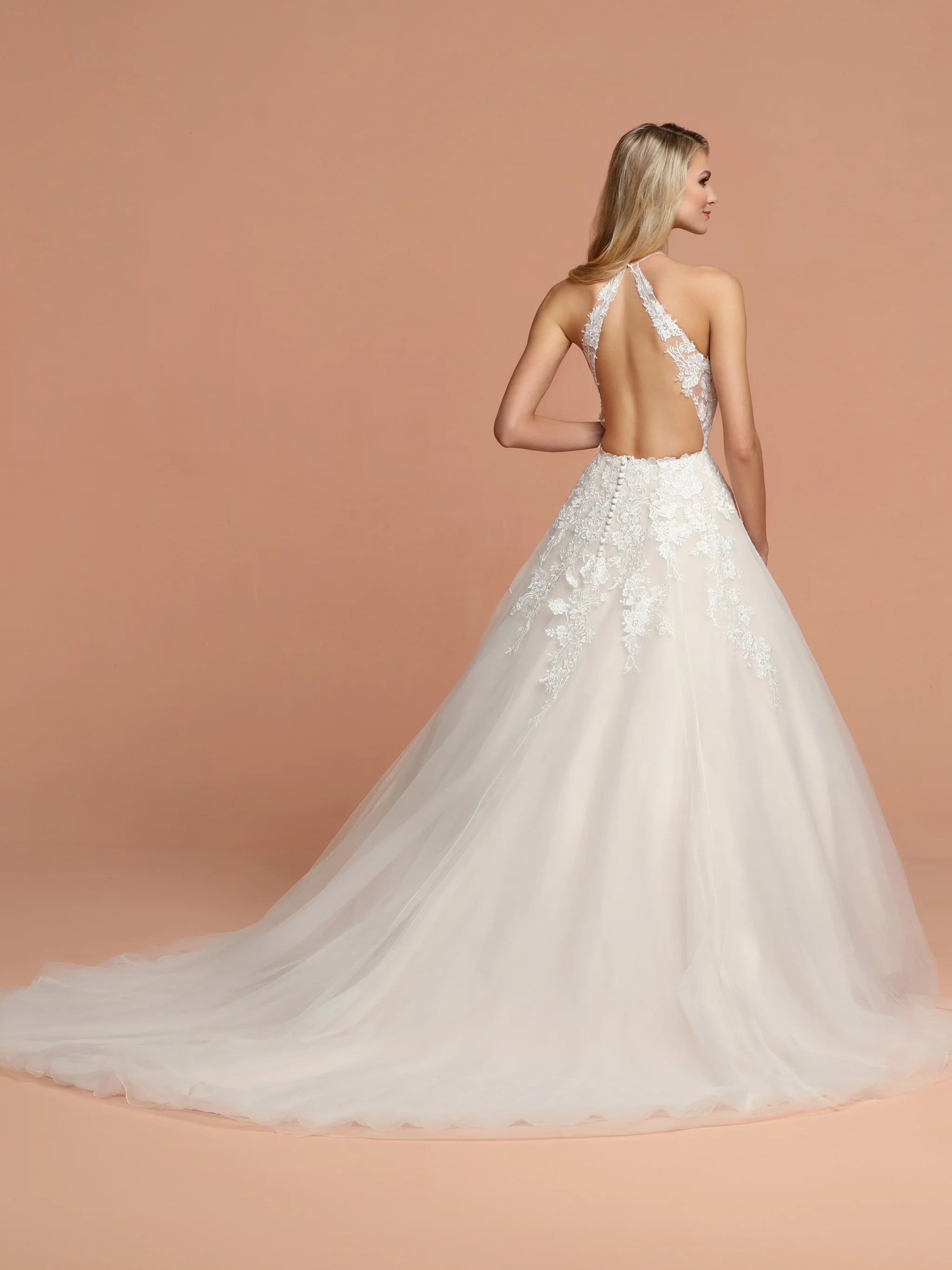 Davinci Bridal 50598 High Neck Sheer Embroidered Tulle Ballgown Wedding Dress Open Back - Image 2