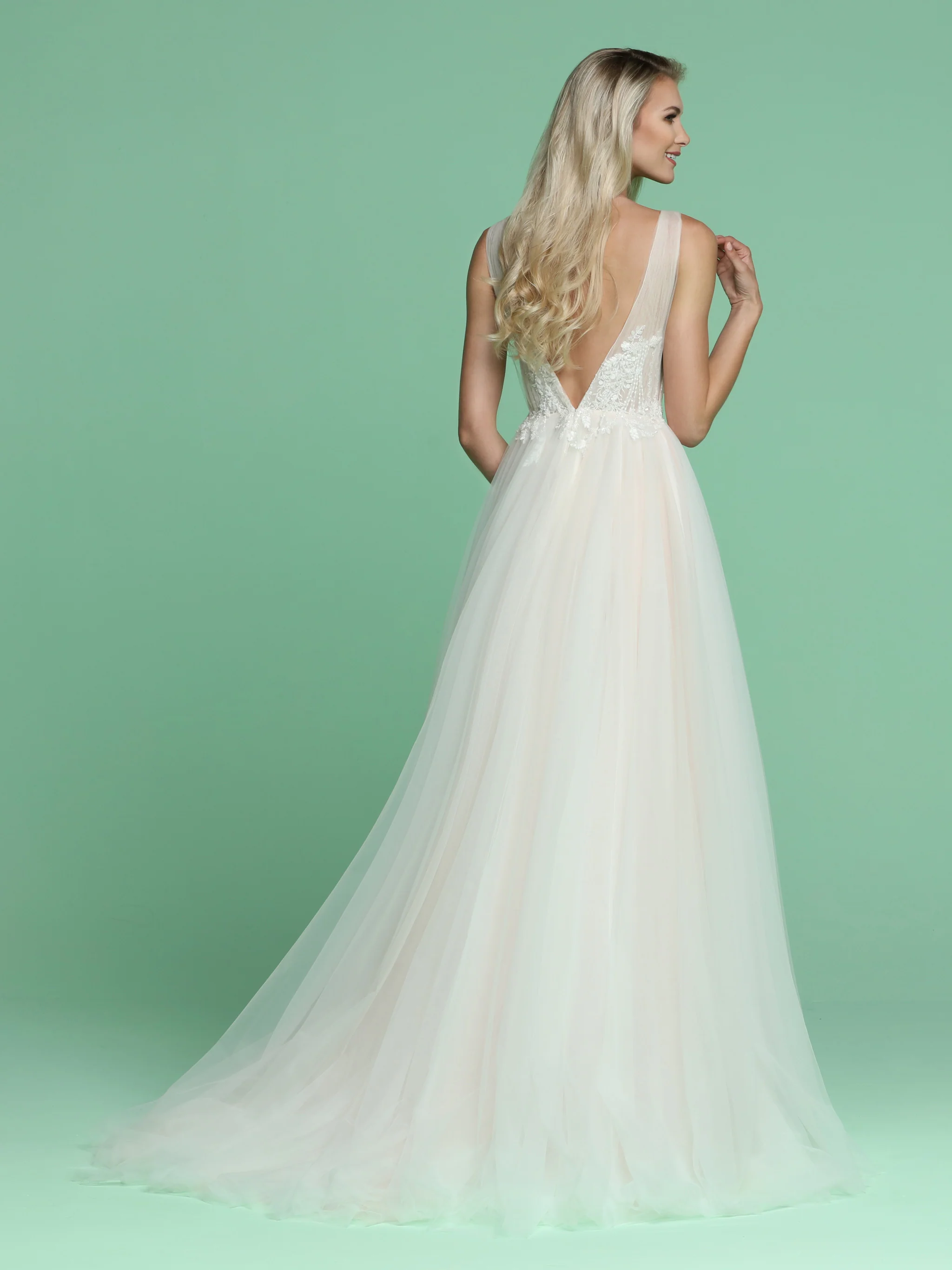 Davinci Bridal 50608 Long Tulle A Line Ballgown Wedding Dress Sheer High Neck - Image 2