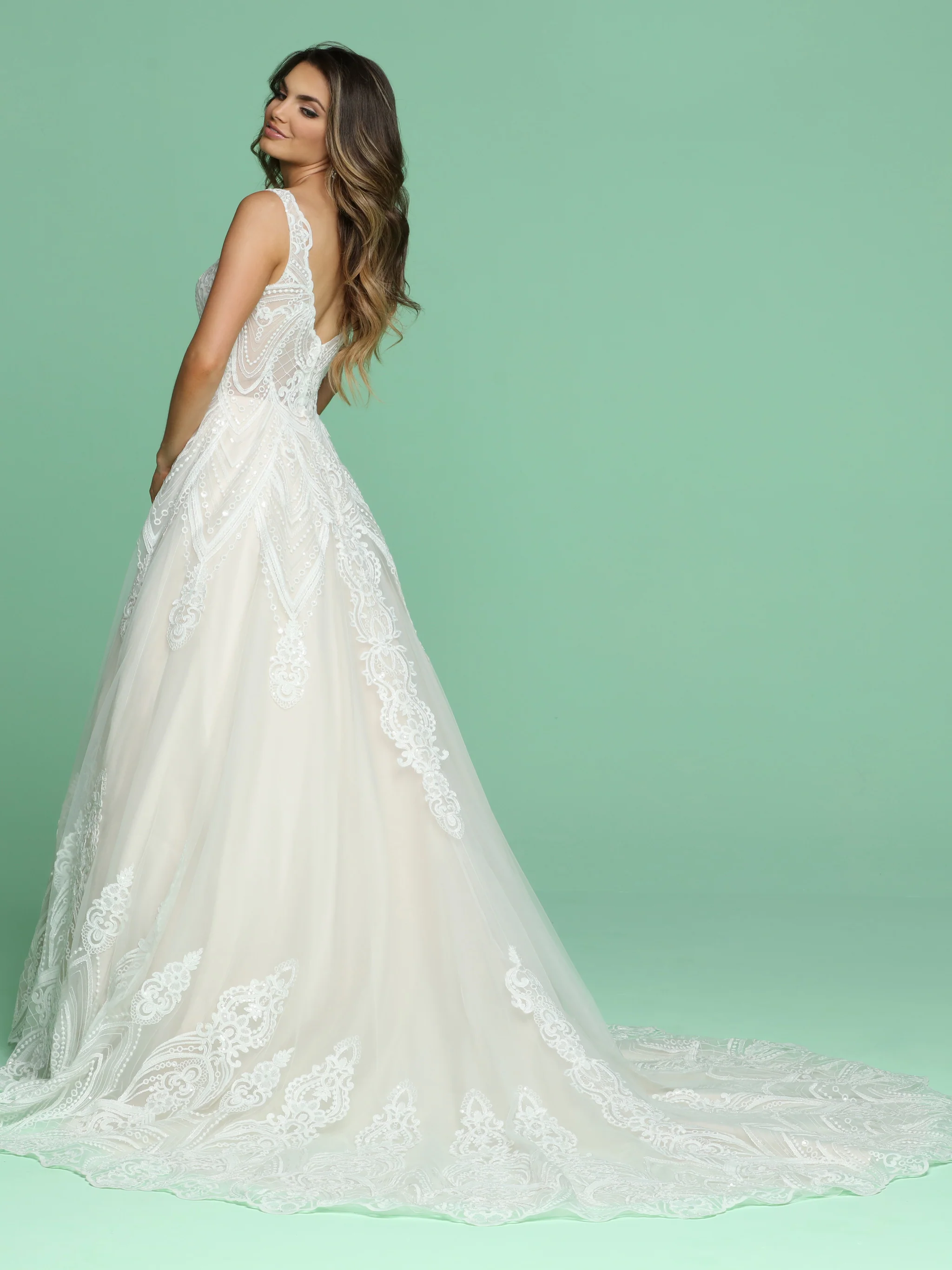 Davinci Bridal 50616 A Line Embroidered Sequin Ballgown Lace Wedding Dress V Neck - Image 2