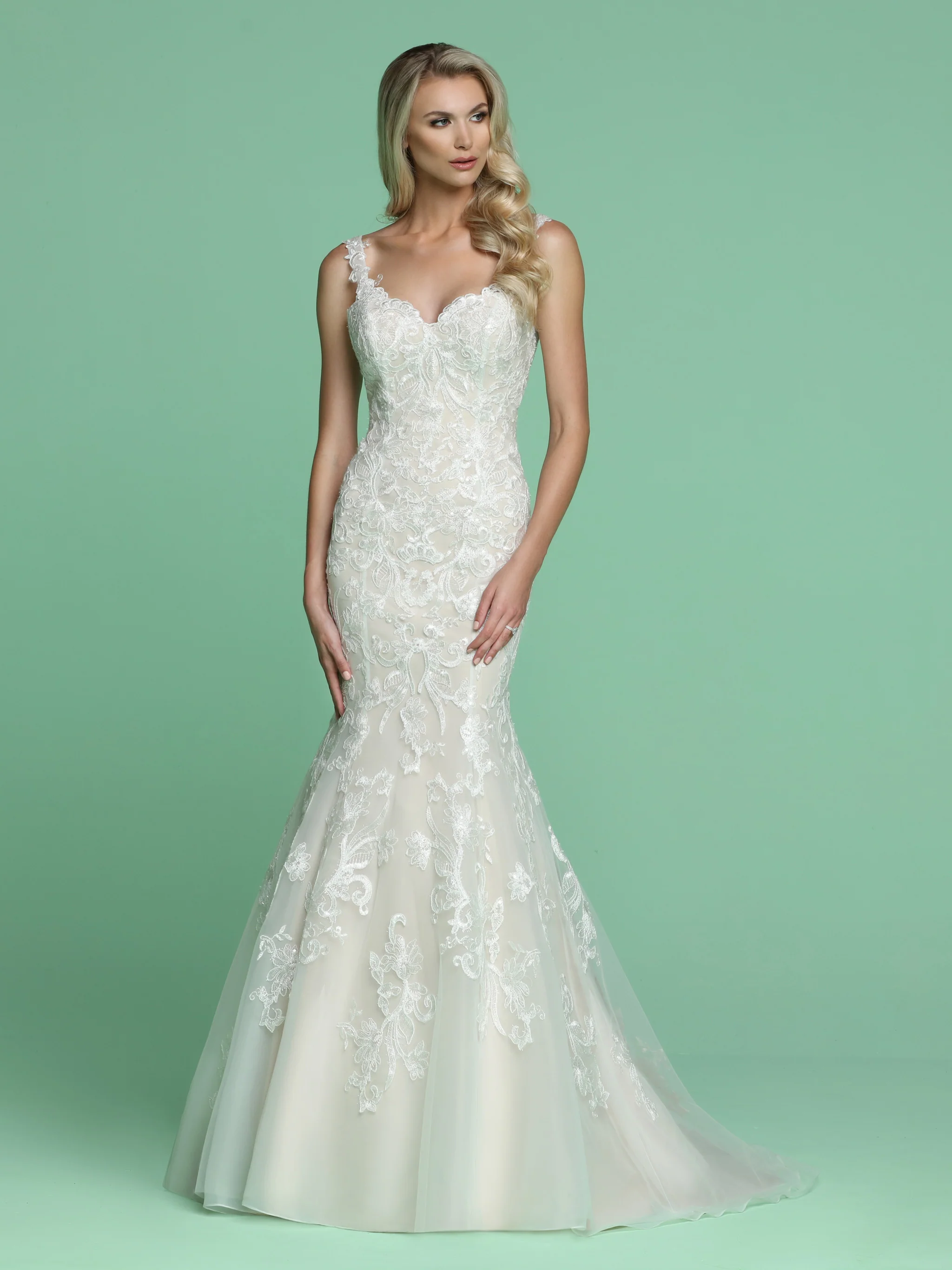 Davinci Bridal 50624 Long Lace Mermaid Wedding Dress Backless Gown Bridal