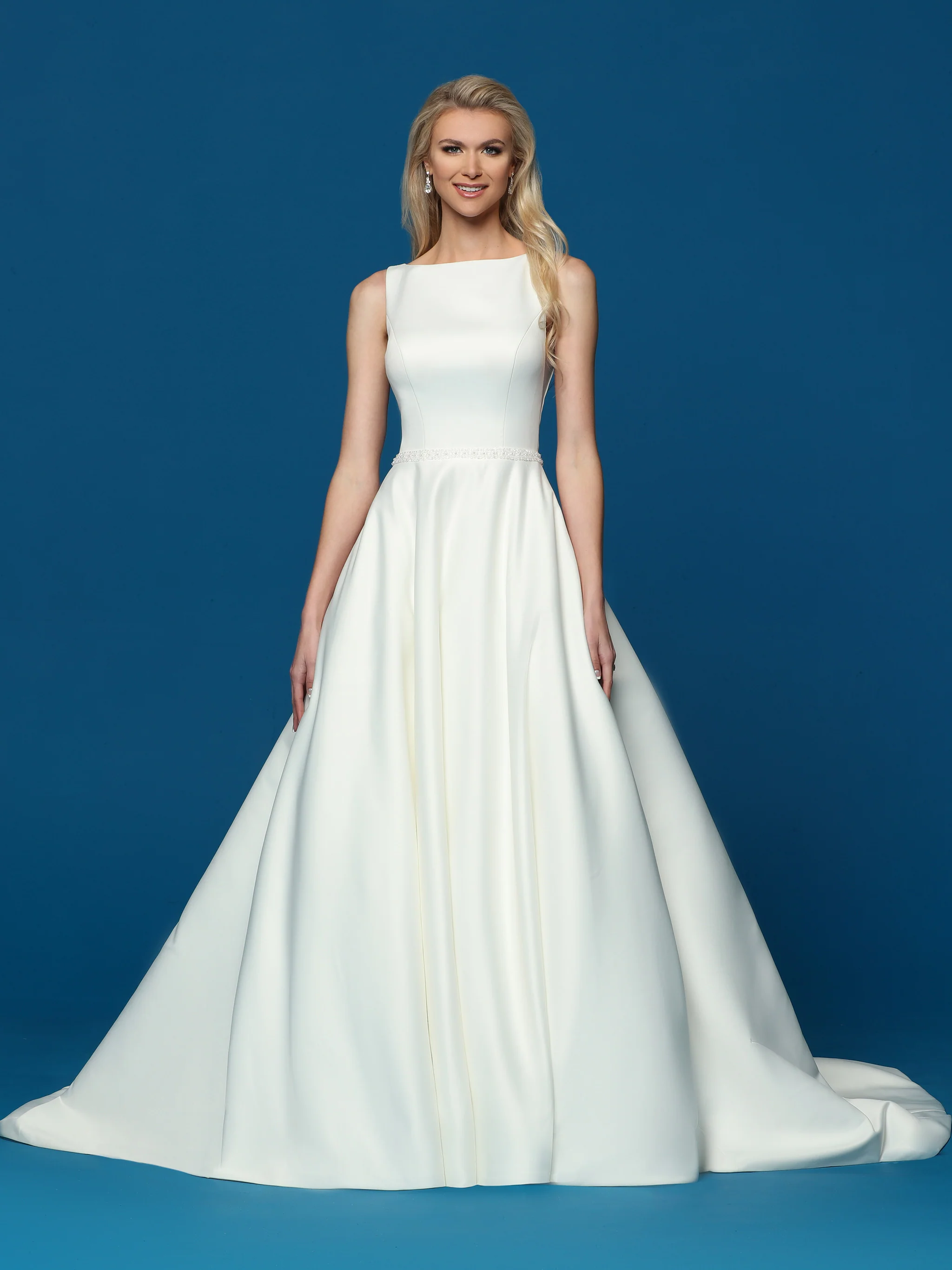 Davinci Bridal 50636 High Neck Satin Ballgown Wedding Dress Pockets Sheer Lace Back Gown - Image 3