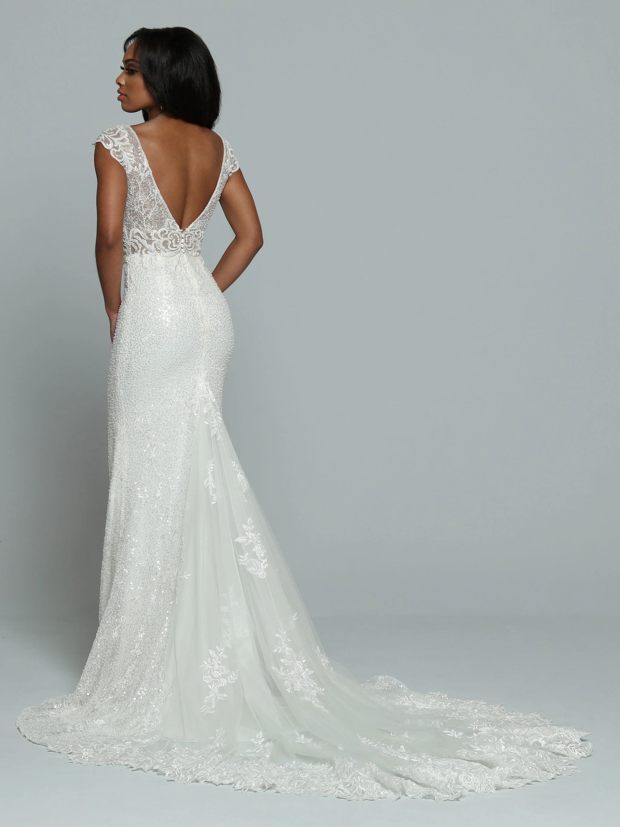 Davinci Bridal 50666 Long Sheer Sequin Mermaid Wedding Dress Lace Train Gown - Image 3