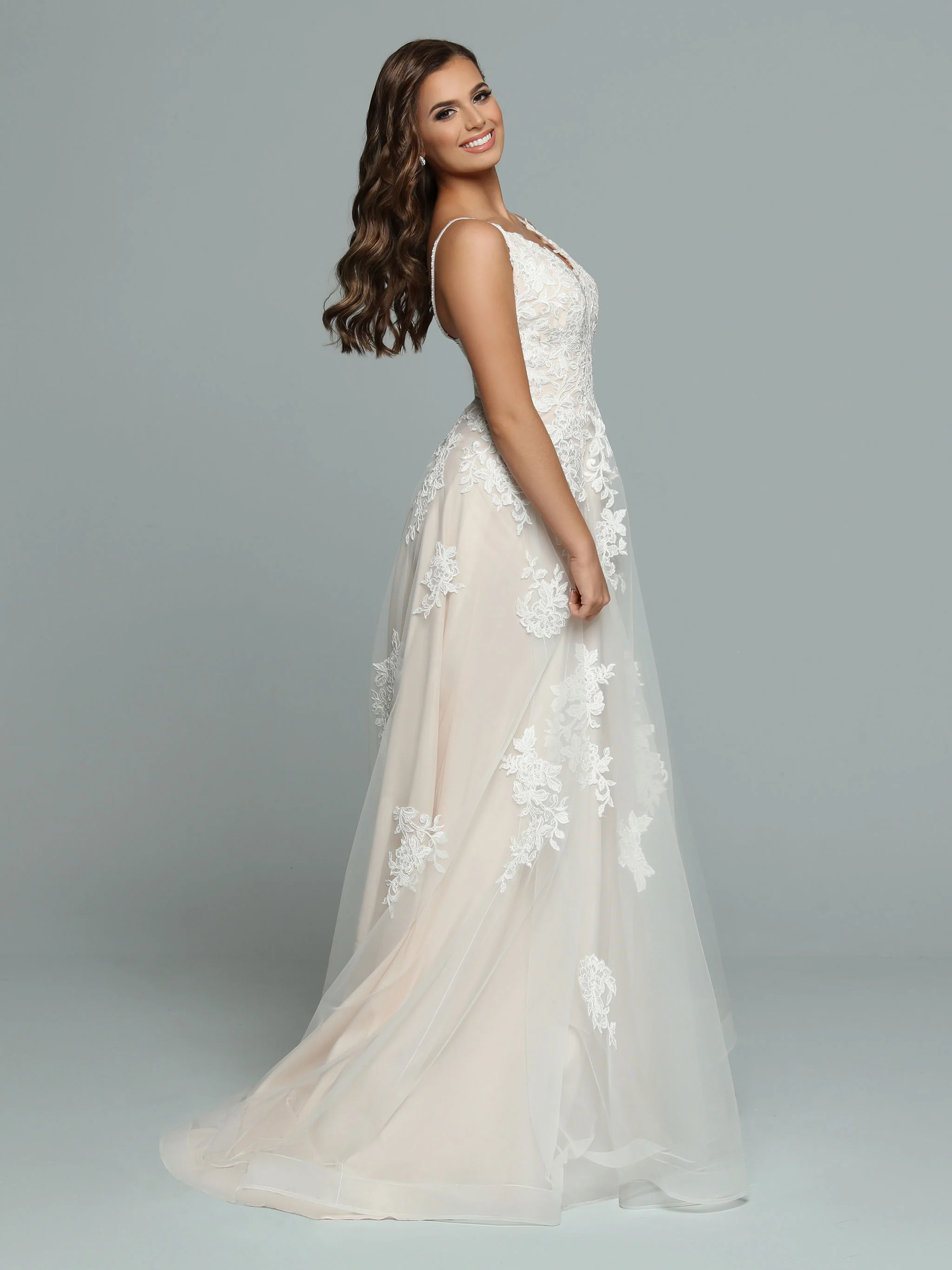 Davinci Bridal 50667 Long Aline Lace Wedding Dress V neck Train Gown - Image 3