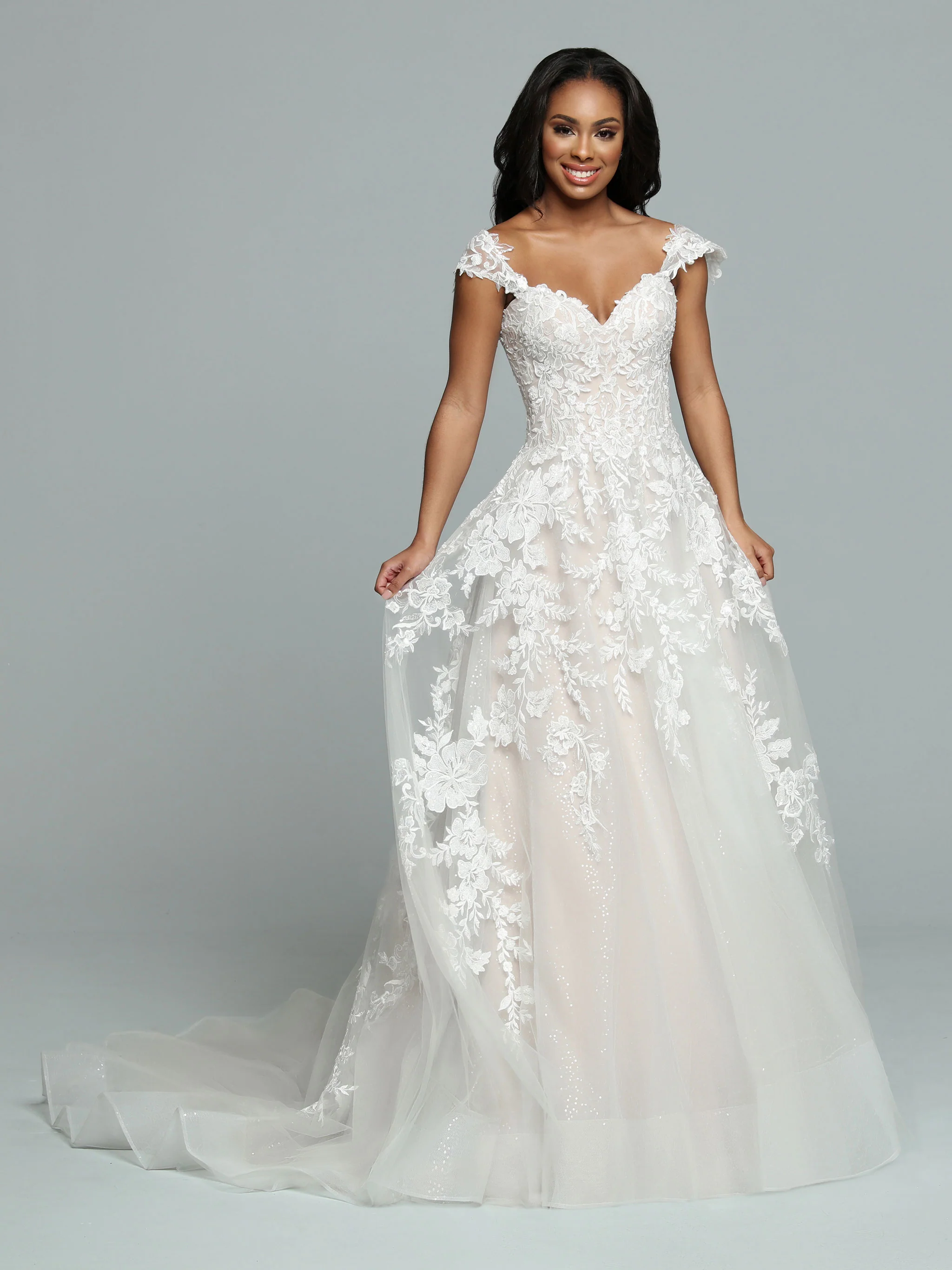 Davinci Bridal 50668 Long Shimmer A Line wedding dress off the shoulder Bridal Gown