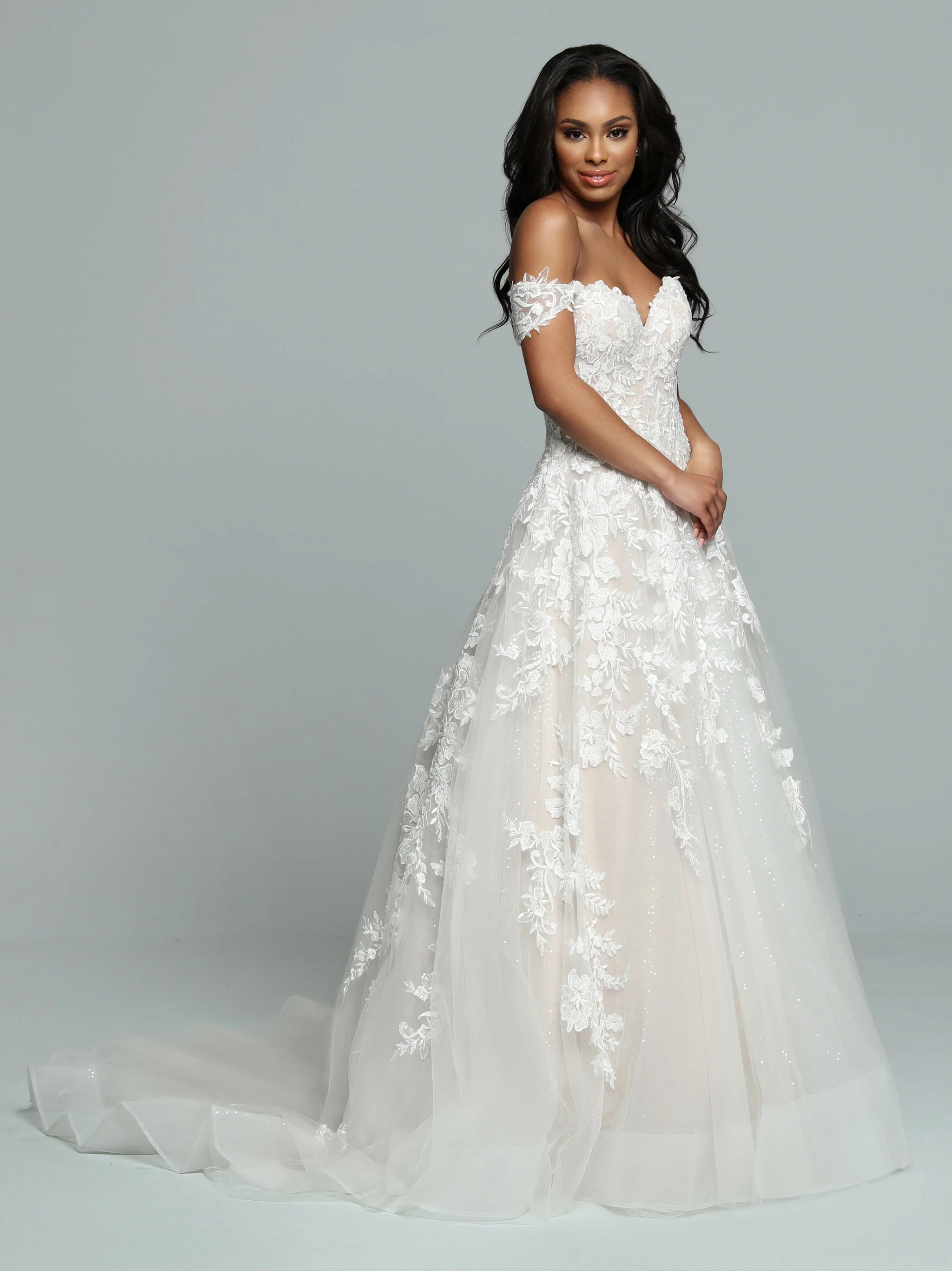 Davinci Bridal 50668 Long Shimmer A Line wedding dress off the shoulder Bridal Gown - Image 2