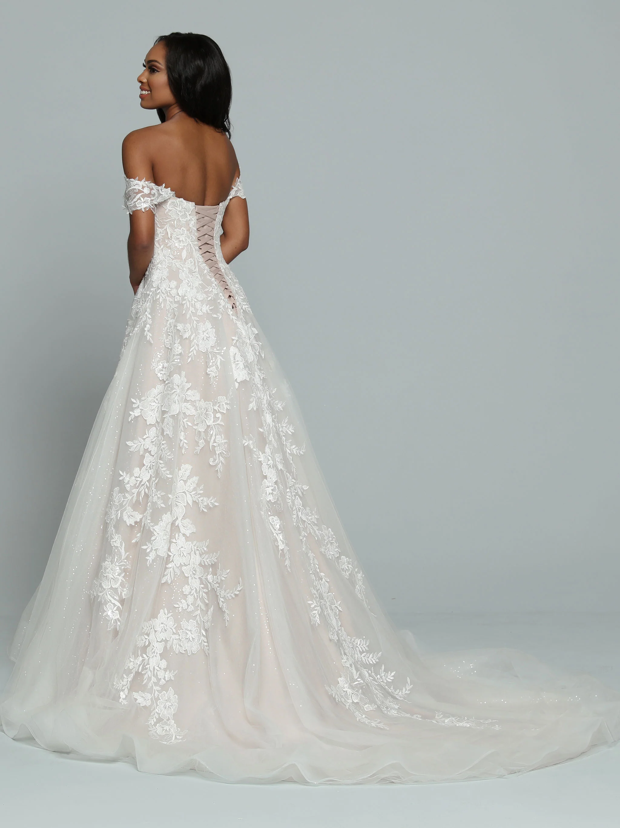 Davinci Bridal 50668 Long Shimmer A Line wedding dress off the shoulder Bridal Gown - Image 4