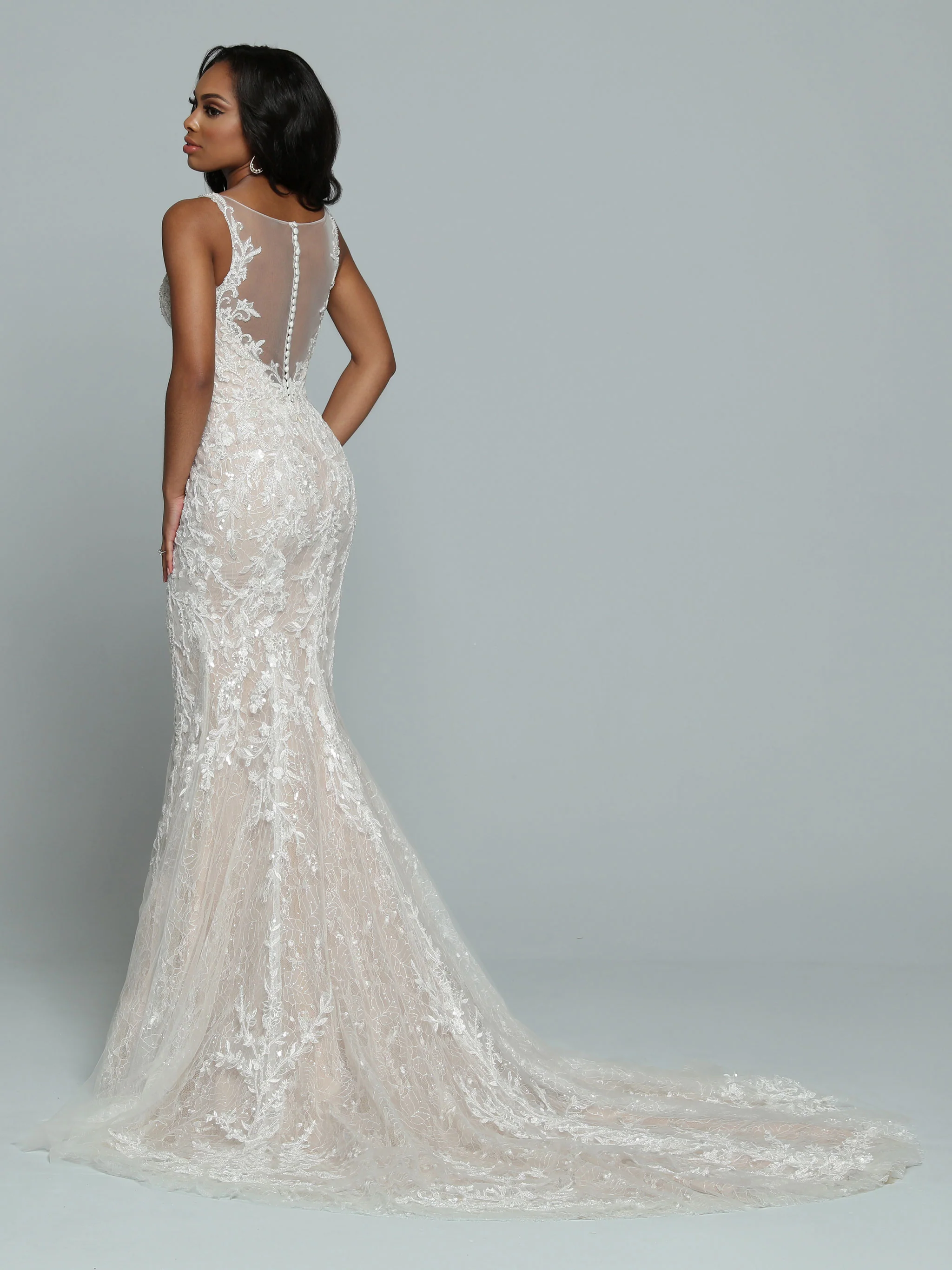 Davinci Bridal 50678 Fitted Beaded Lace Mermaid Wedding Dress Sheer Bridal Gown - Image 2