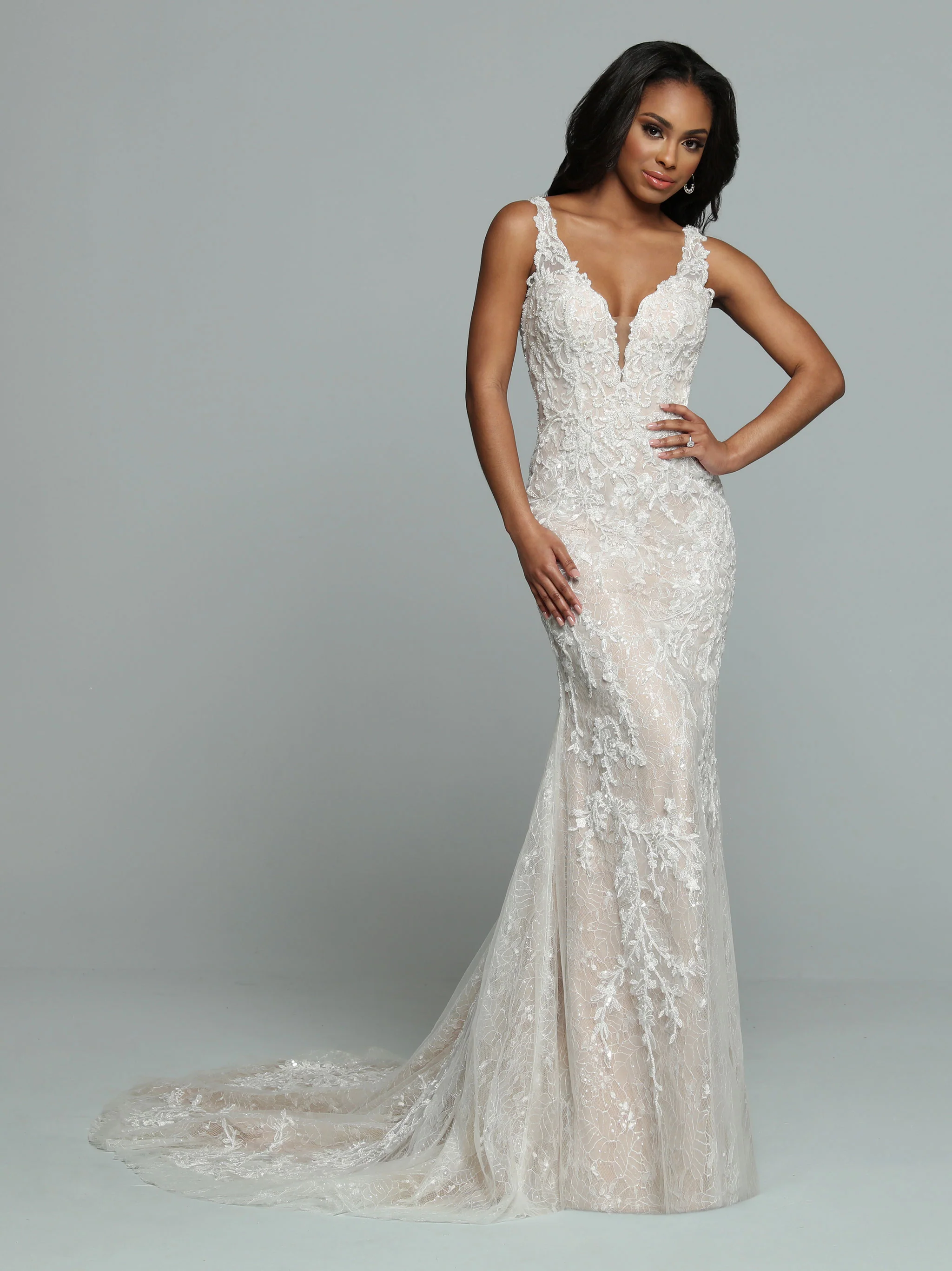 Davinci Bridal 50678 Fitted Beaded Lace Mermaid Wedding Dress Sheer Bridal Gown - Image 3