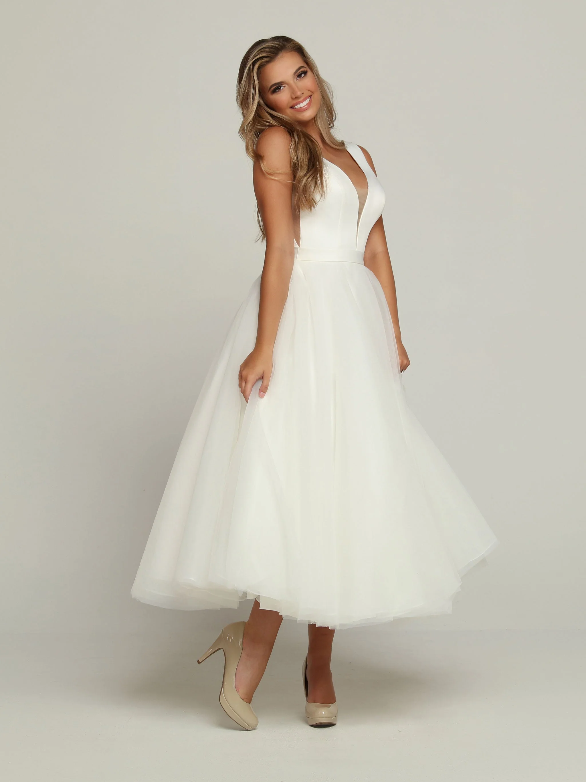 Davinci Bridal 50685 Size 8  White Tea length Ballgown removable skirt wedding dress Bridal Gown Tulle - Image 4