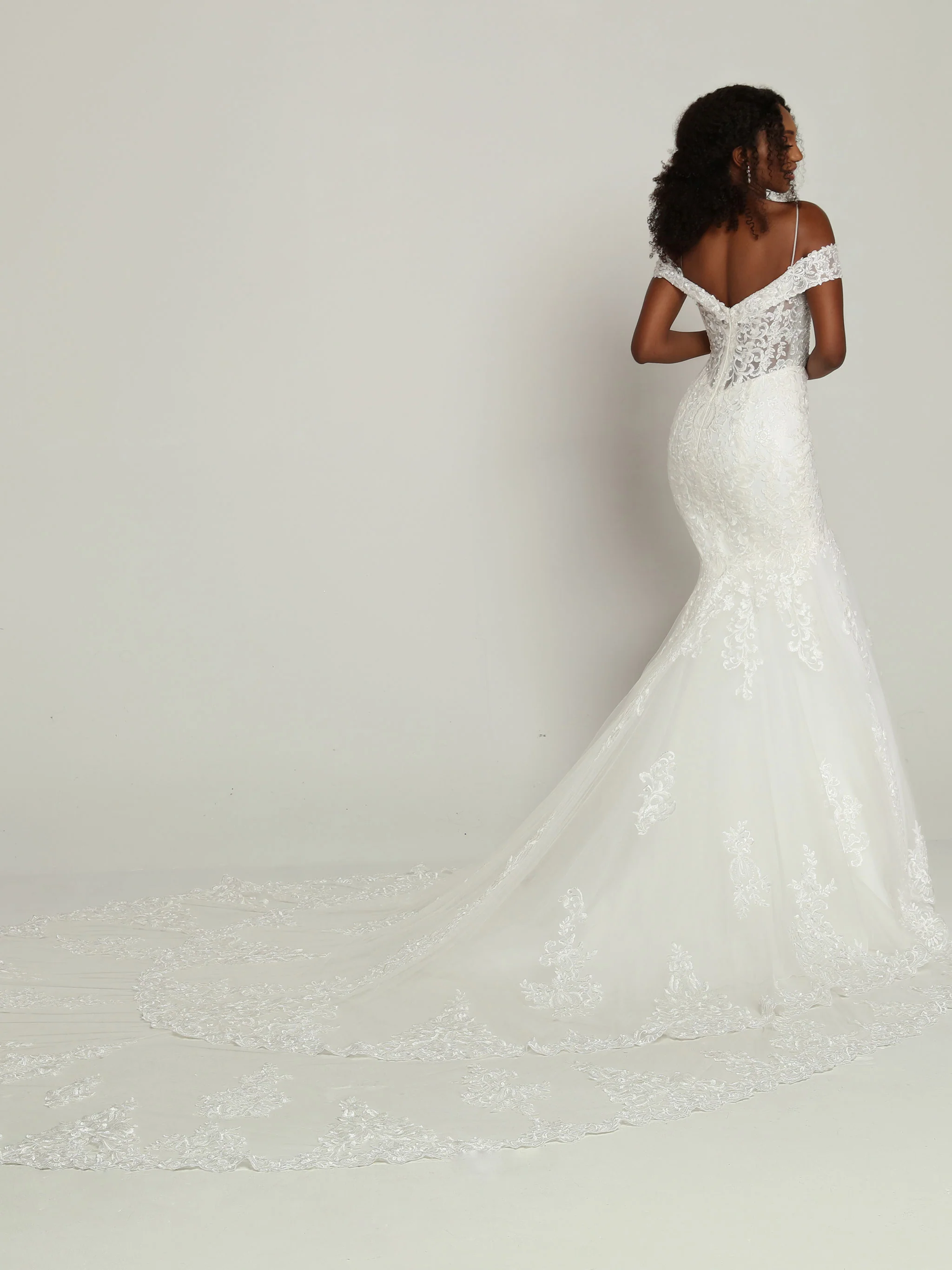 Davinci Bridal 50686 Sheer Beaded off the shoulder mermaid Wedding Dress Bridal Gown Train - Image 2