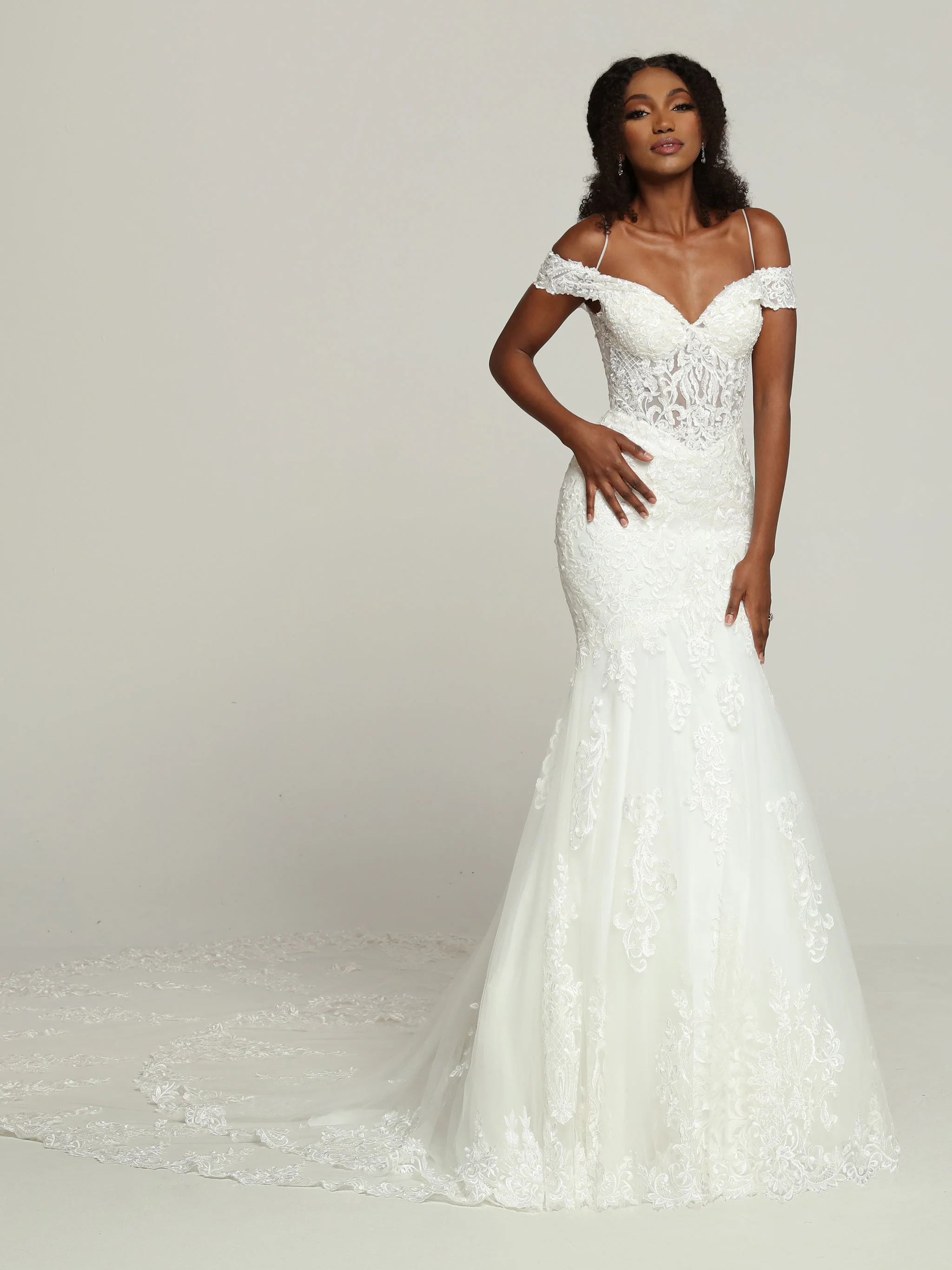 Davinci Bridal 50686 Sheer Beaded off the shoulder mermaid Wedding Dress Bridal Gown Train - Image 3