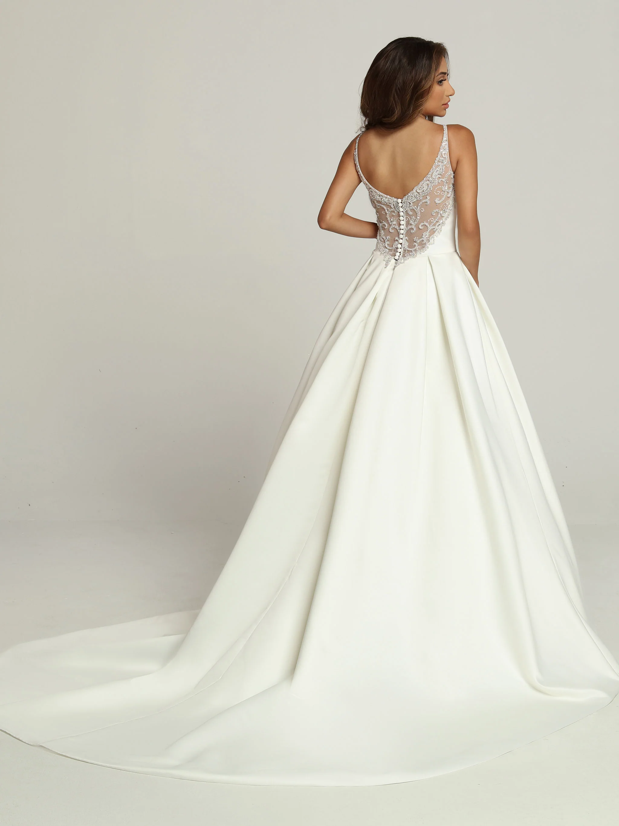 Davinci Bridal 50690 Satin A Line Ballgown Wedding Dress Sheer Rhinestone V Neck Bridal Gown - Image 2