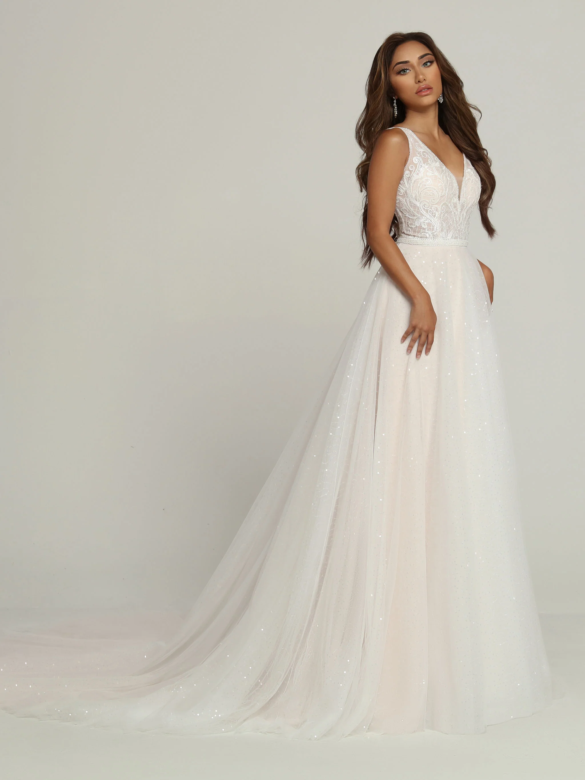 Davinci Bridal 50691 Sheer Beaded Bodice Sequin Ballgown A Line Wedding Dress Bridal Gown - Image 3