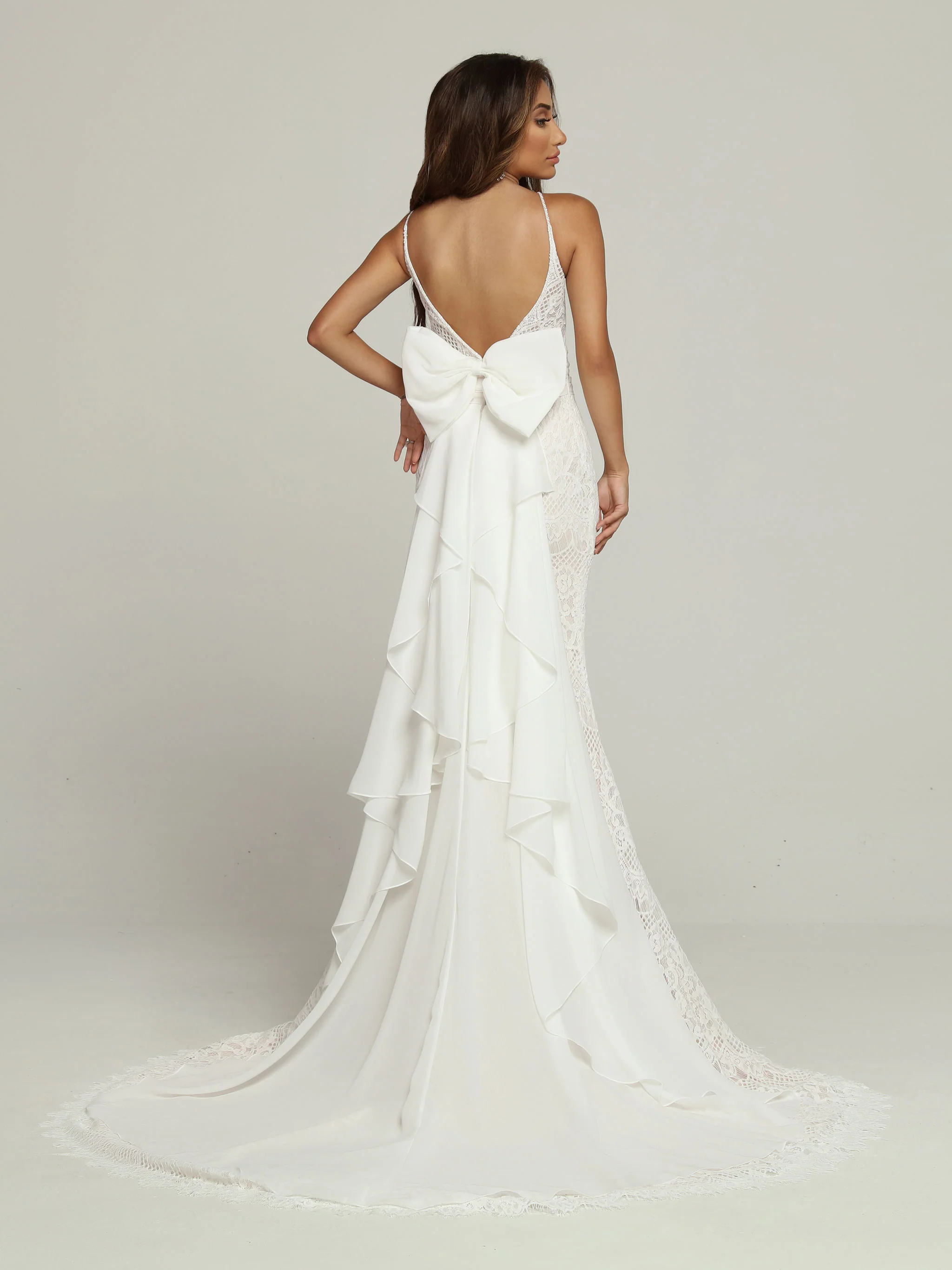 Davinci Bridal 50694 Boho Lace Romantic Mermaid Wedding Dress Bow Chiffon Bridal Gown - Image 2