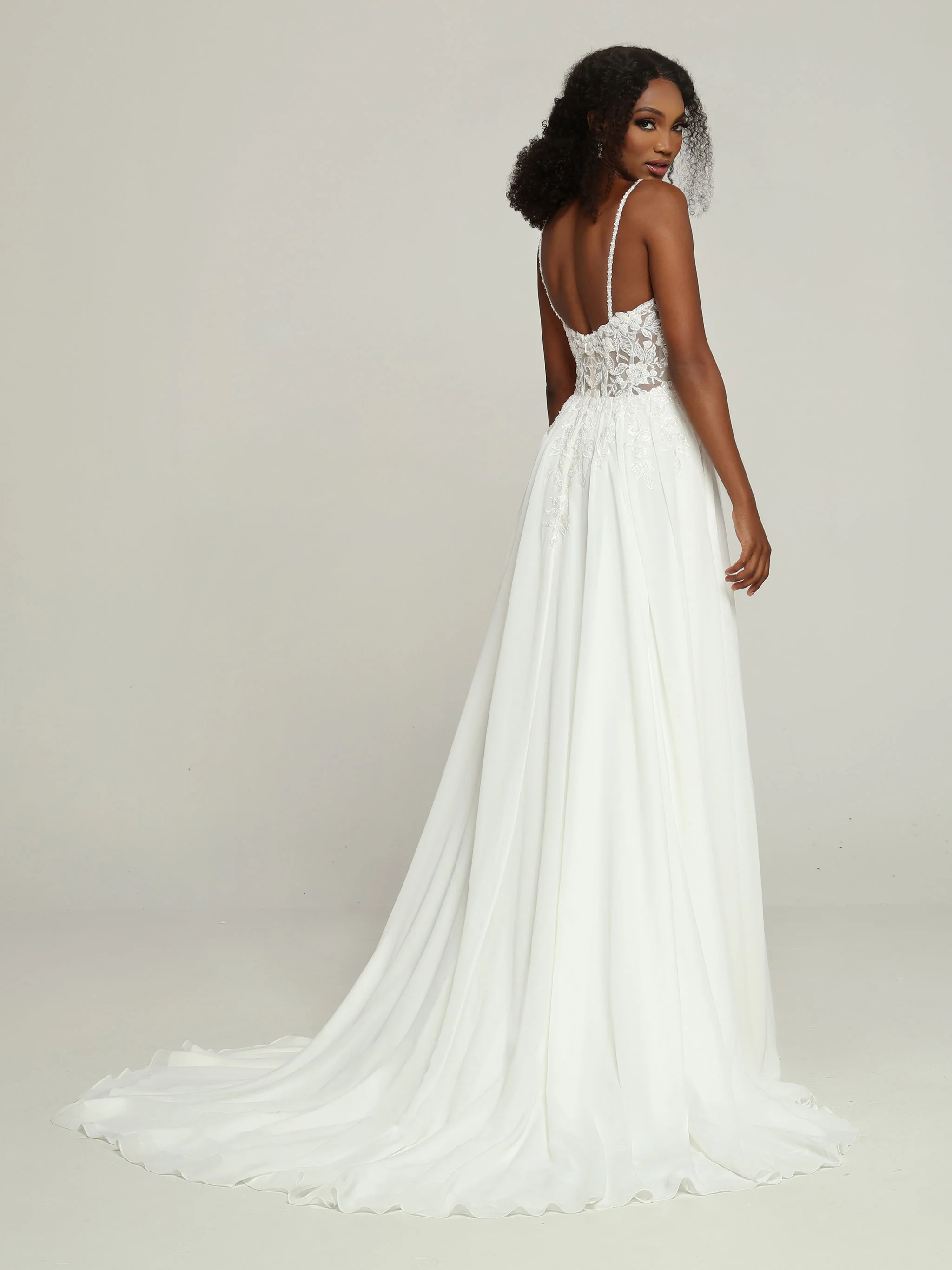 Davinci Bridal 50696 Beaded Sheer A Line Wedding Dress V neck Chiffon Bridal Gown - Image 2