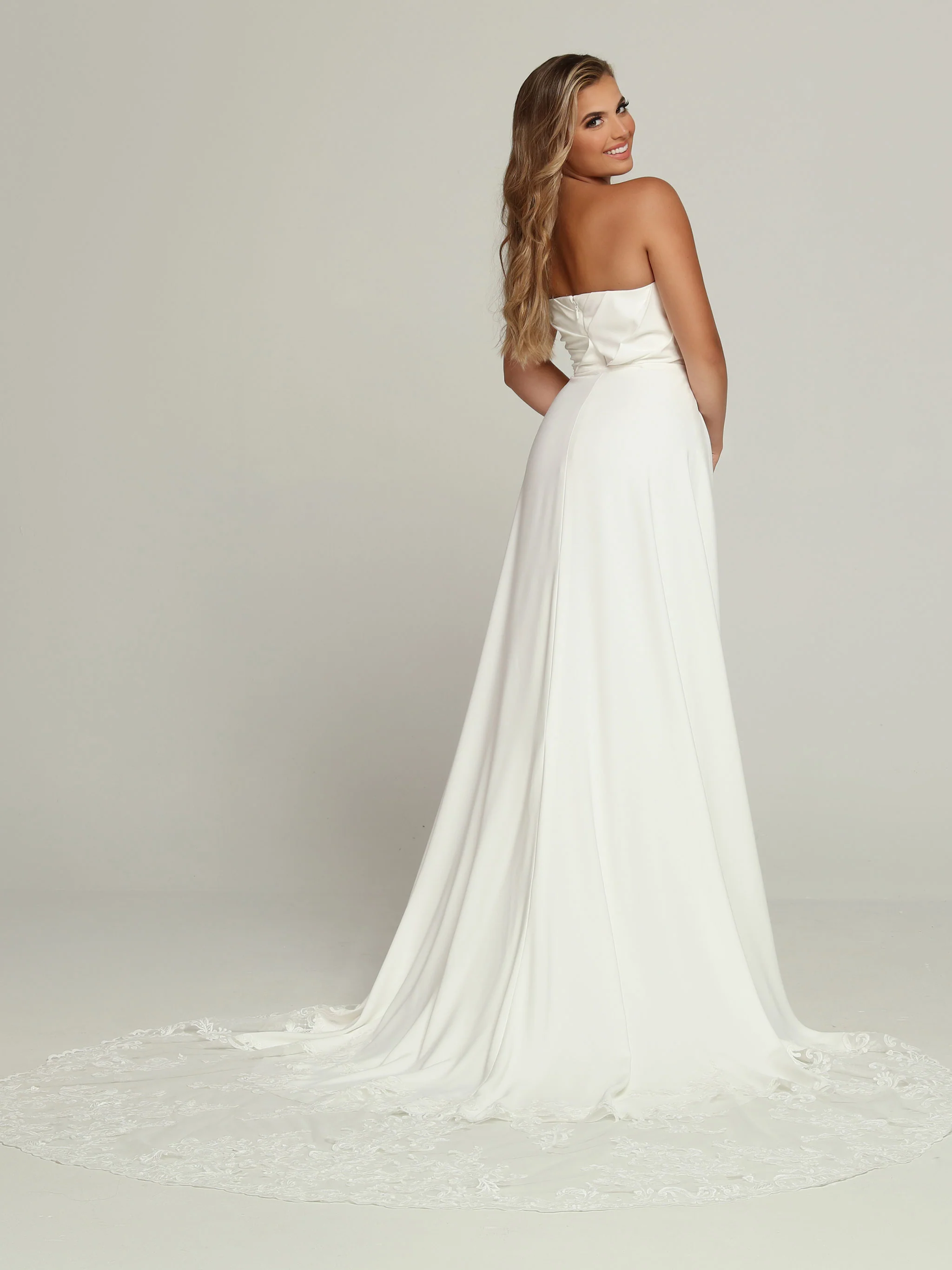 Davinci Bridal 50697 Destination Fitted Satin Wedding Dress Overskirt Bridal Gown Simple - Image 2