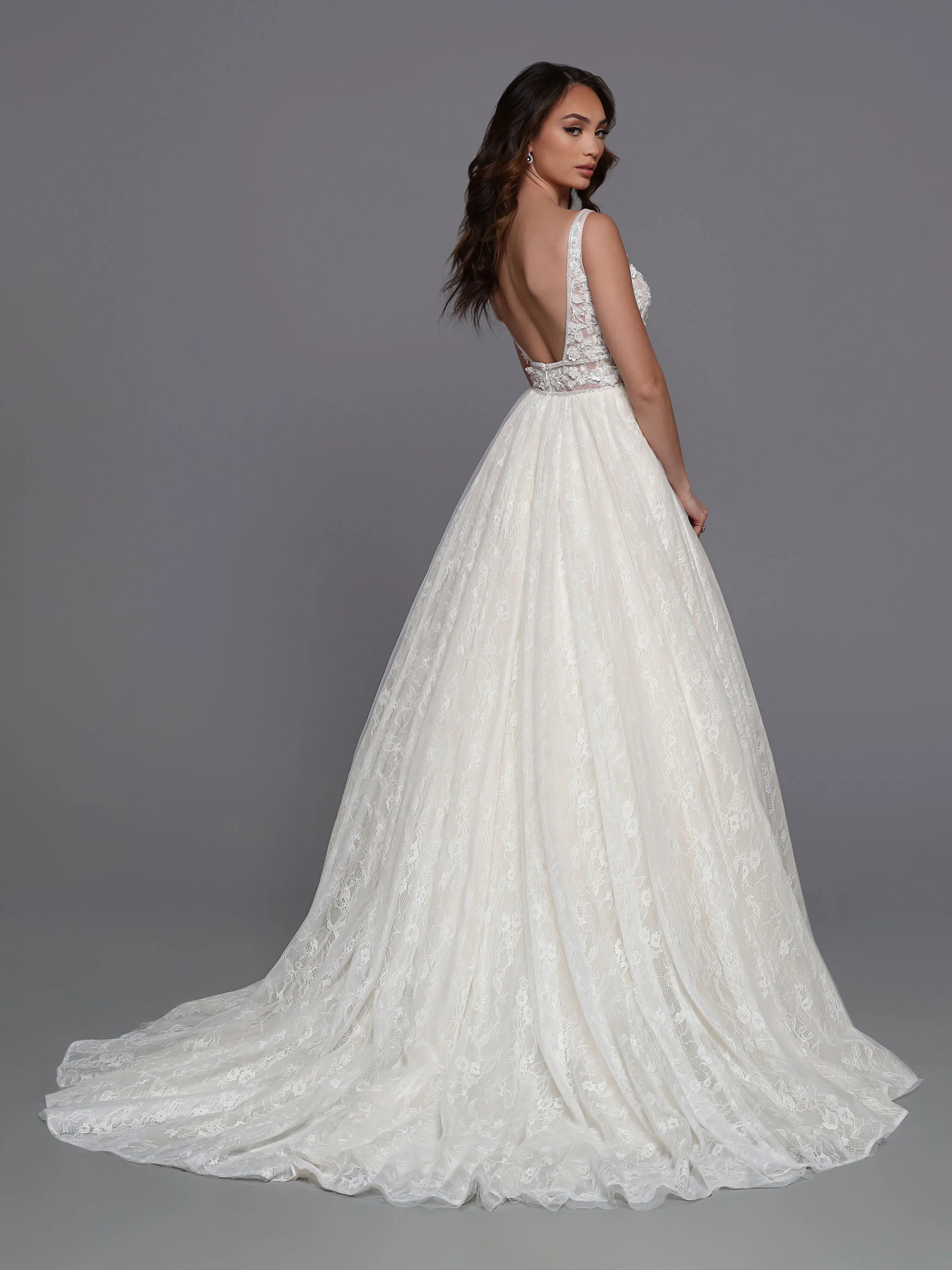 Davinci Bridal 50726 A-Line Ballgown Lace Applique Open Back Train Sequins Wedding Gown - Image 2