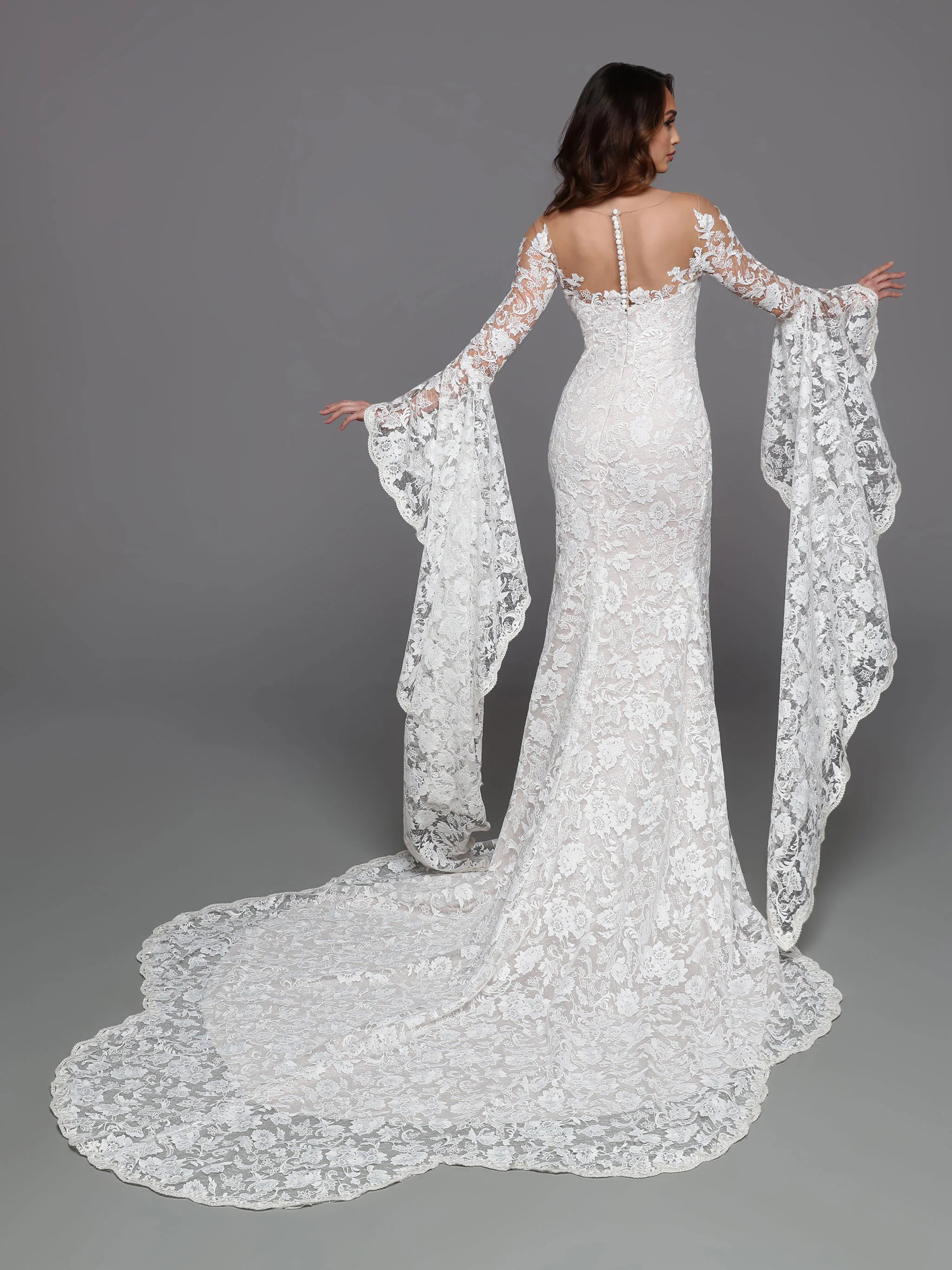 Davinci Bridal 50735 Long Bell Sleeve Lace Wedding Dress Sheer Mermaid Bridal Gown - Image 2