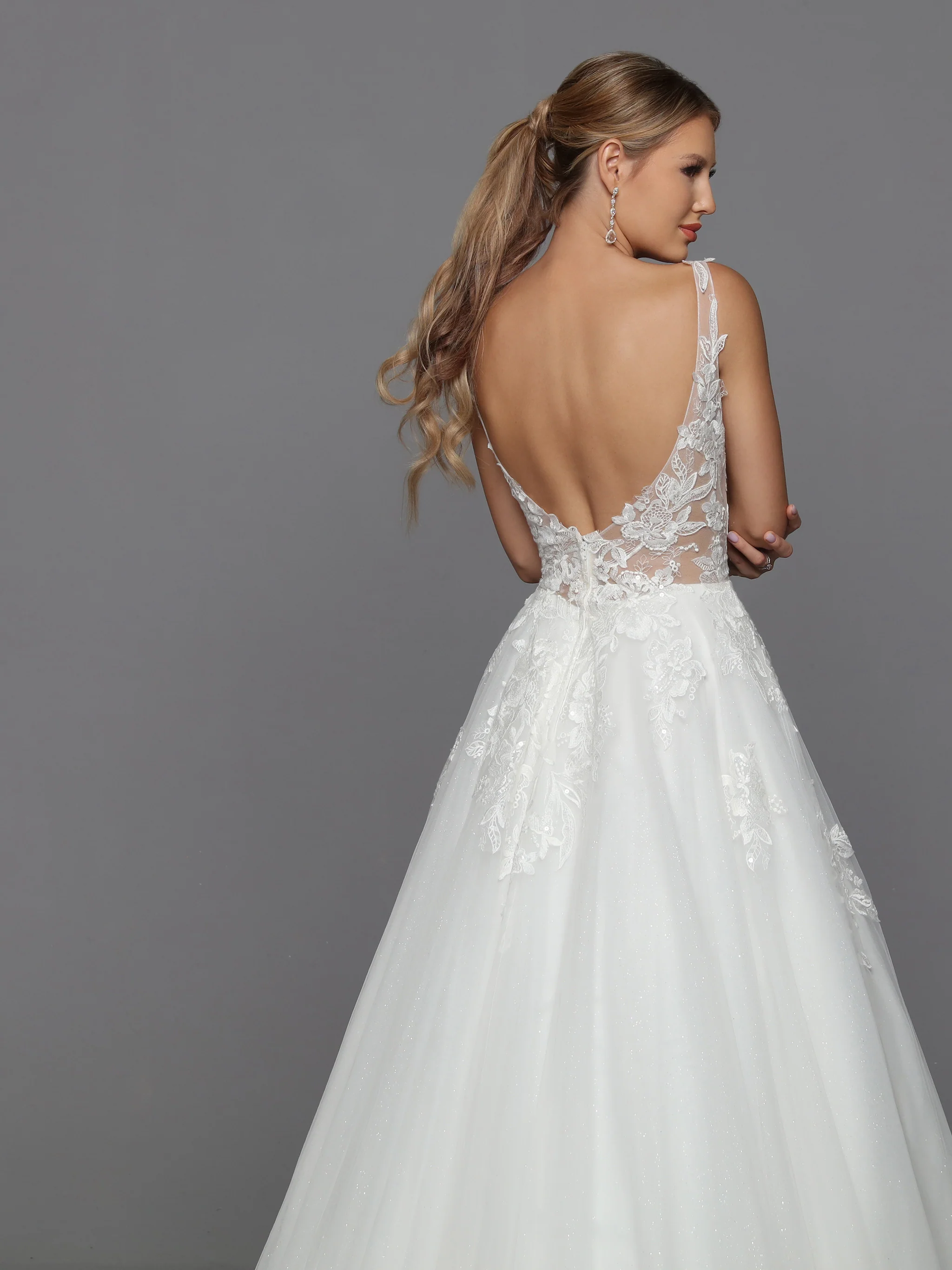 DaVinci Bridal 50769 A-Line Ballgown Illusion High Neck Long Sleeve Floral Lace Train Wedding Gown - Image 5