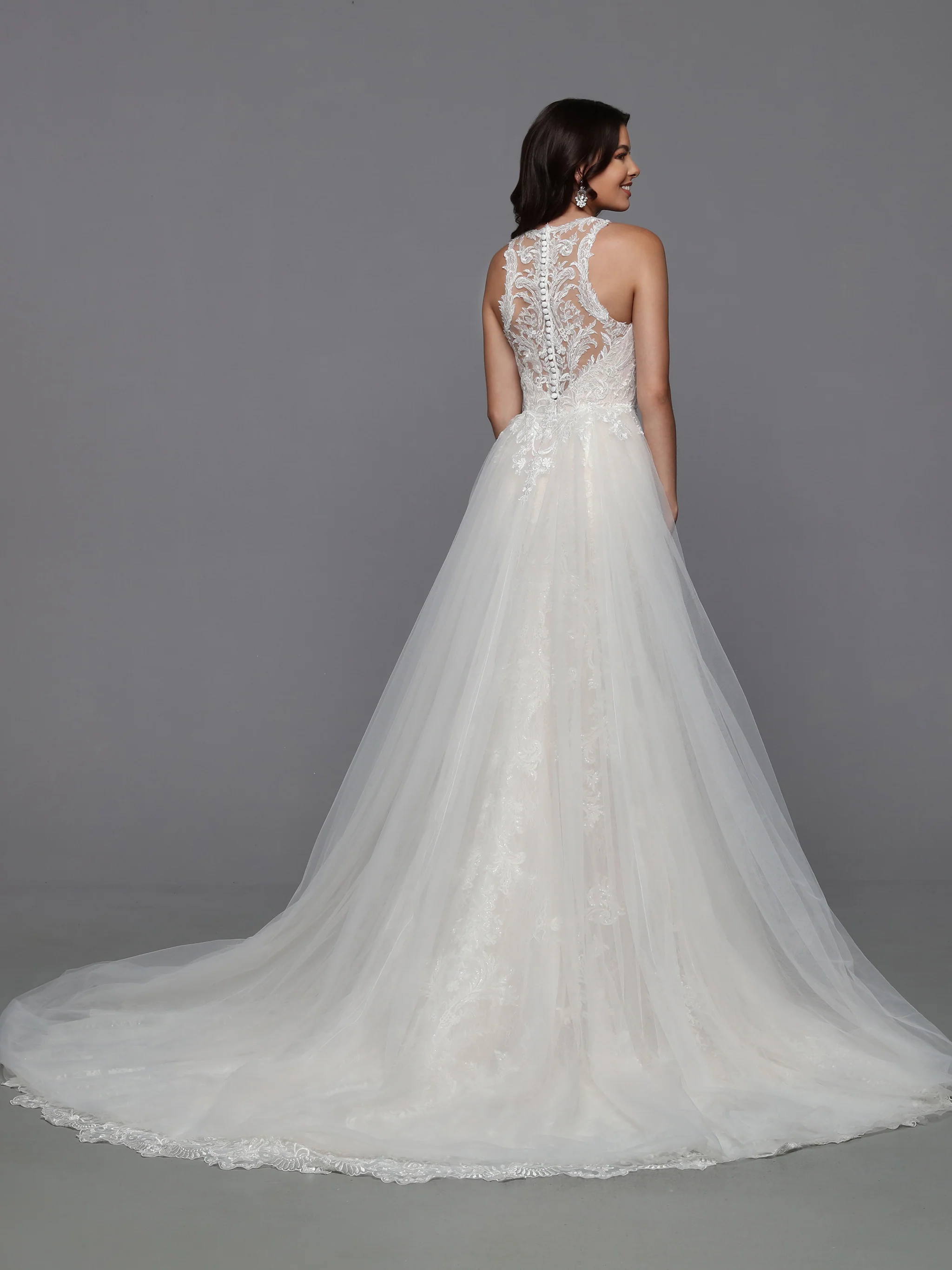 DaVinci Bridal 50783 Mermaid Fit And Flare Lace V-Neck Detachable Train Wedding Gown - Image 2