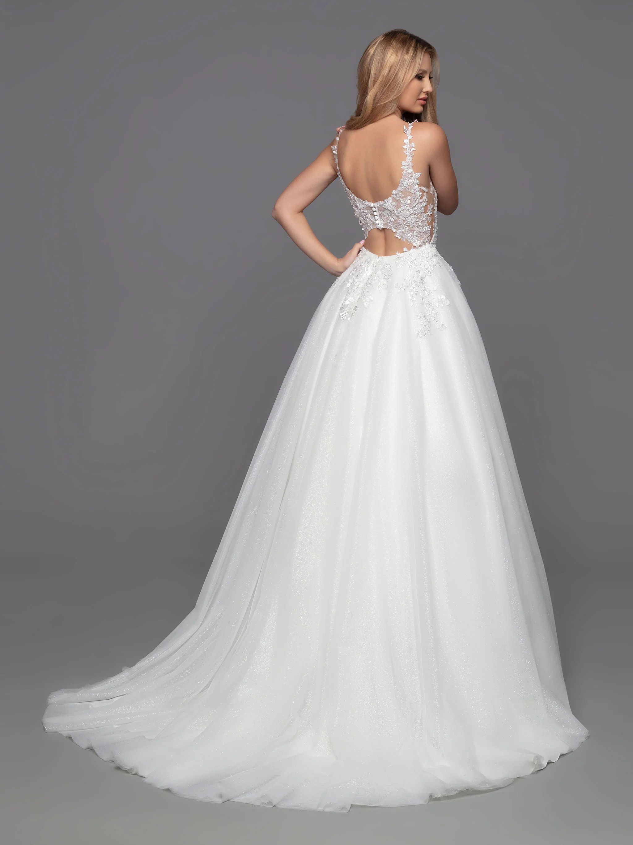 Davinci Bridal 50801 Long Shimmer Tulle Ballgown Sheer lace wedding dress Open Back - Image 2