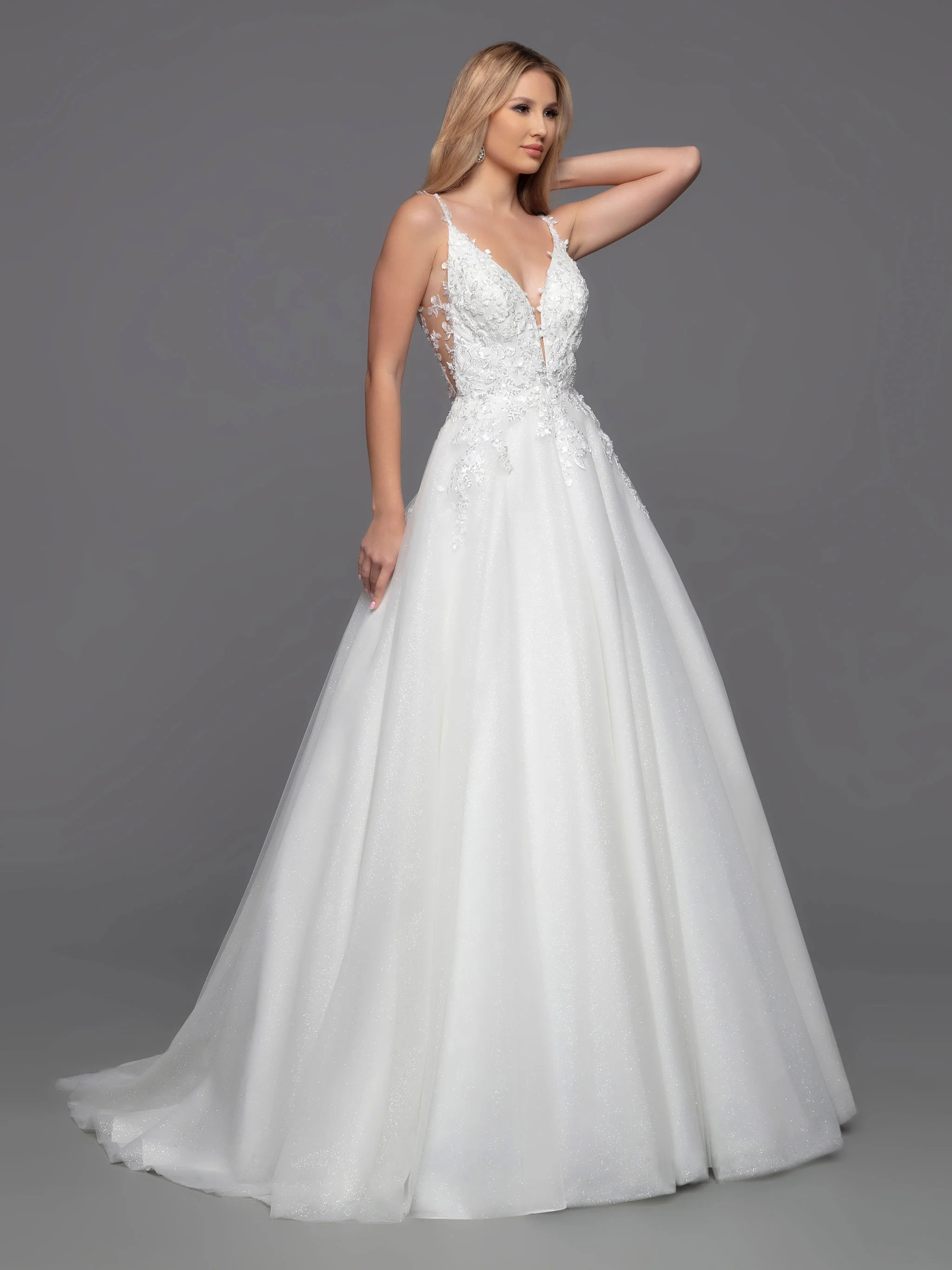 Davinci Bridal 50801 Long Shimmer Tulle Ballgown Sheer lace wedding dress Open Back - Image 3