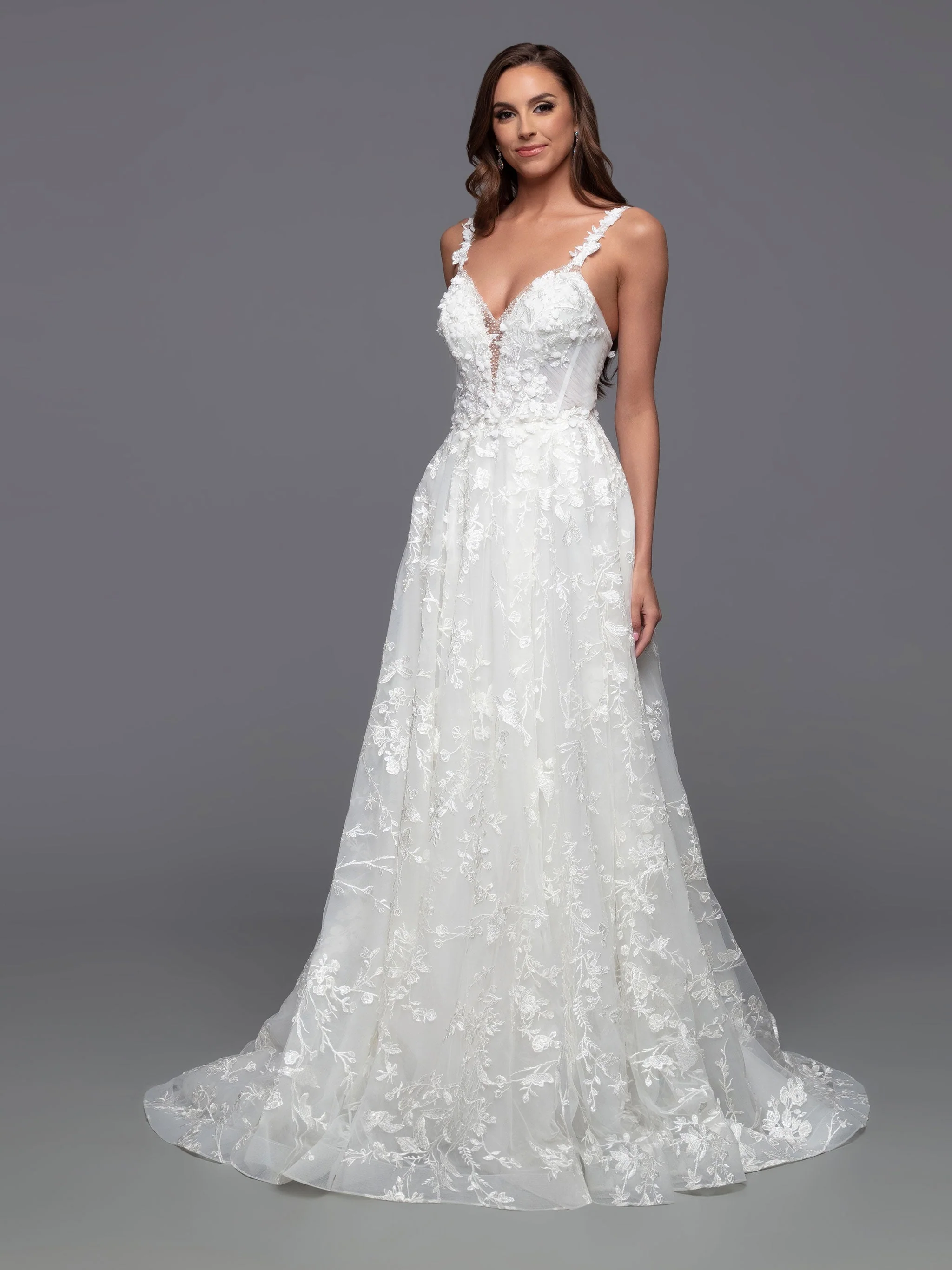 Davinci Bridal 50806 Size 14 Ivory A Line Lace Cape Wedding Dress Sheer Crystal Plunging neckline - Image 6