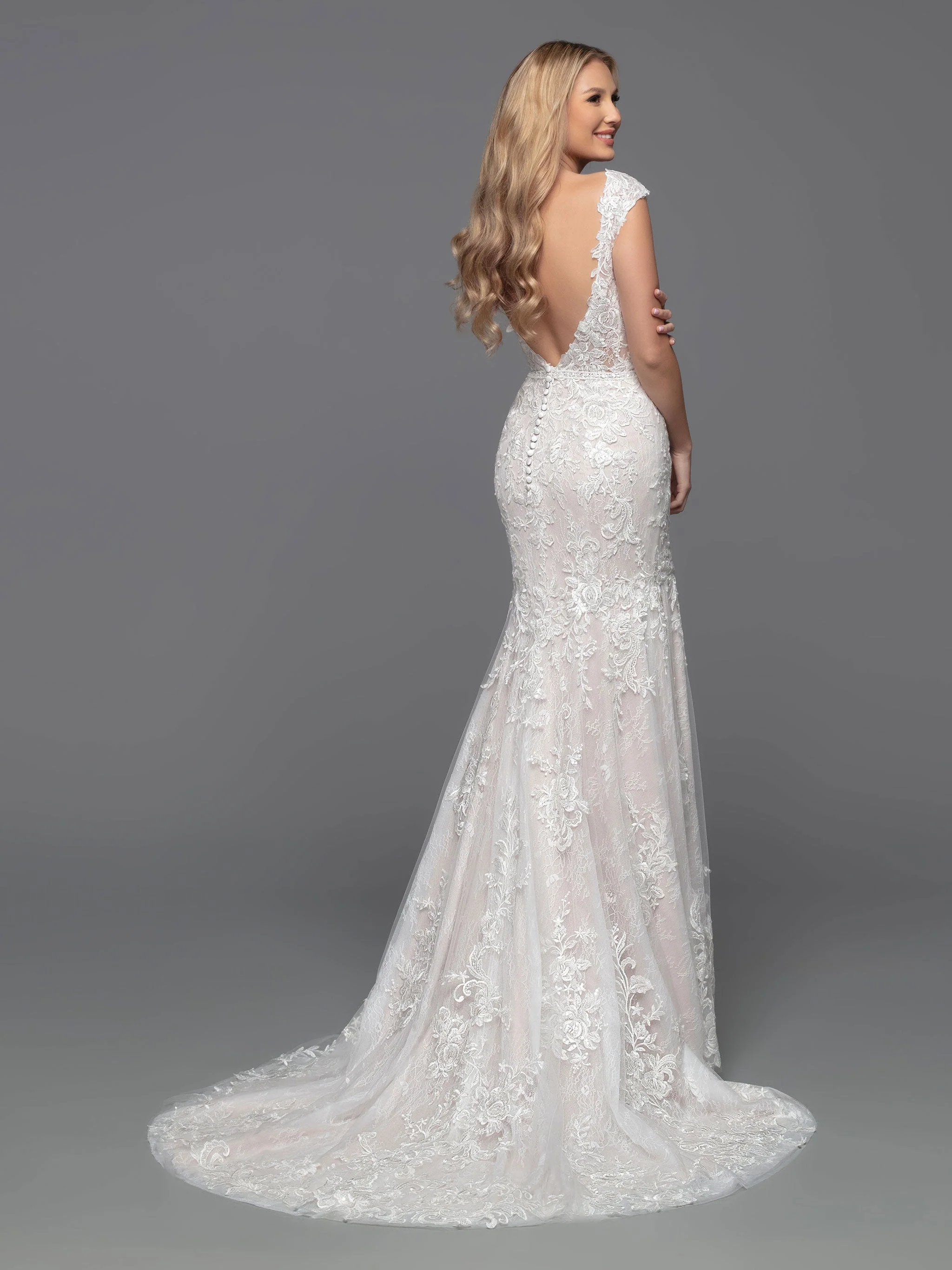 Davinci Bridal 50807 Size 16 Ivory Long Lace Cap Sleeve Sheer Lace Fit & Flare Wedding Dress V Neck - Image 2