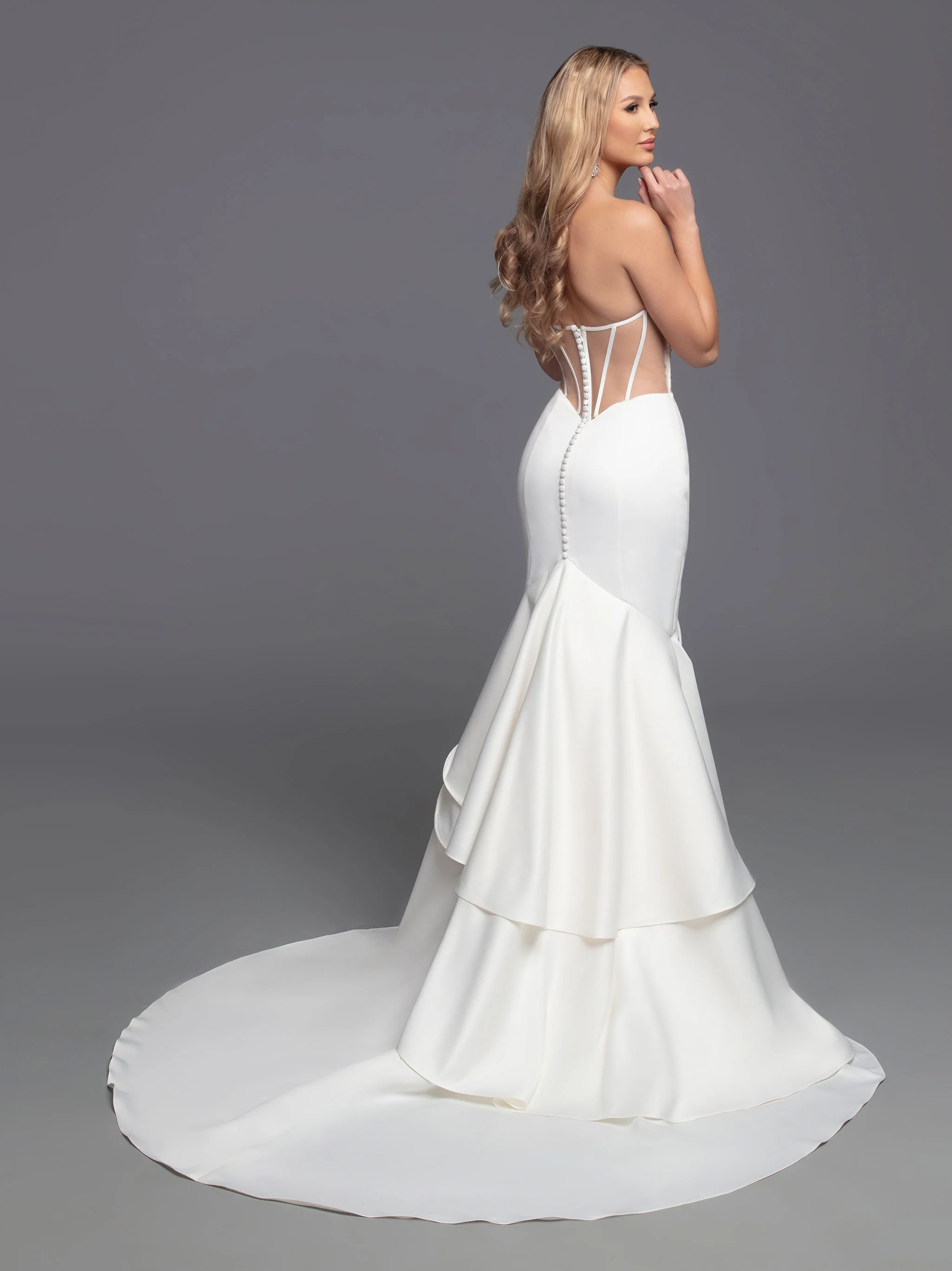 Davinci Bridal 50808 Long fitted Strapless satin mermaid wedding dress ruffle sheer Gown - Image 2