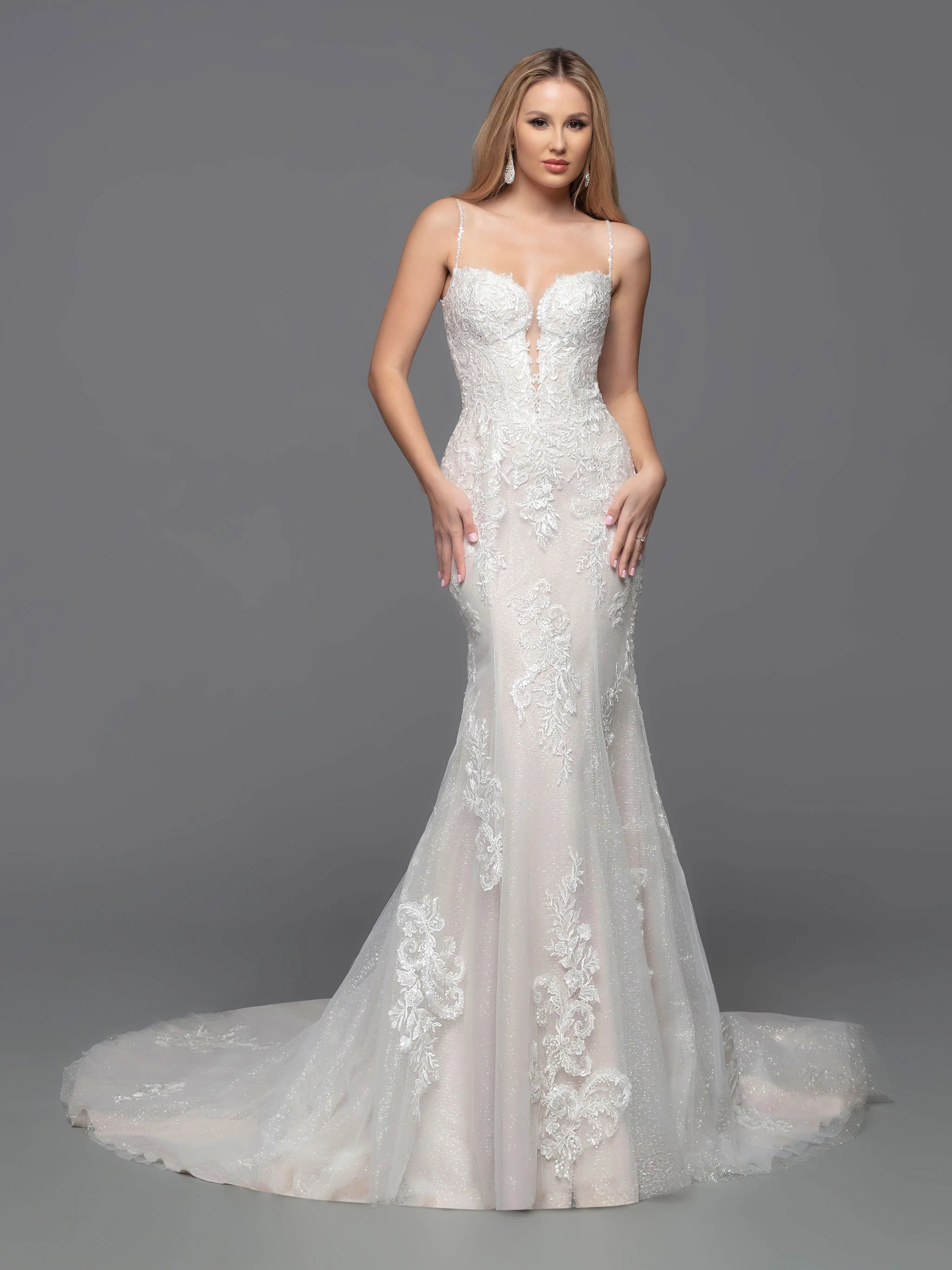Davinci Bridal 50809 Long Shimmer Lace Detachable Long Sleeve Wedding Dress Corset Gown - Image 2