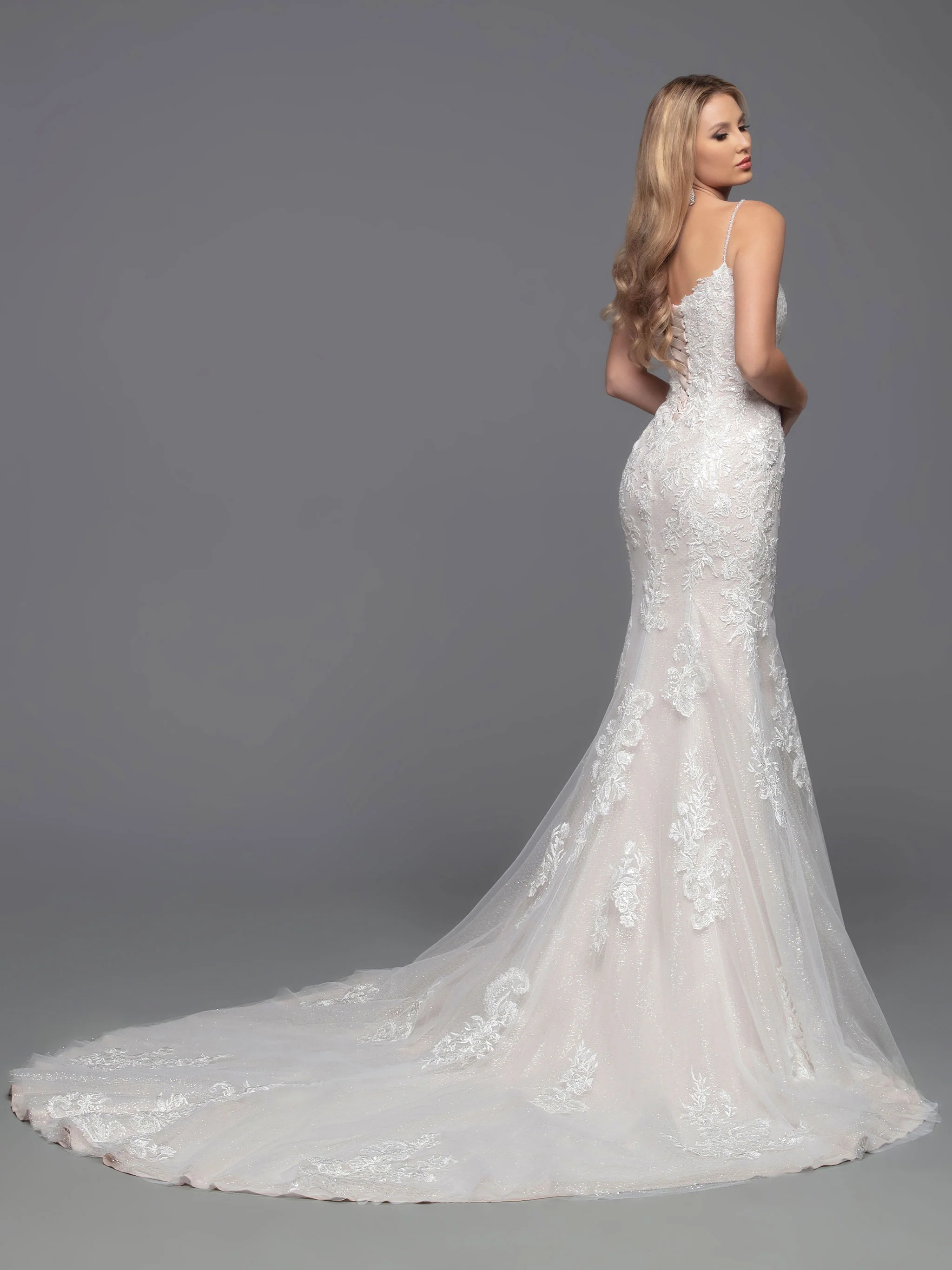 Davinci Bridal 50809 Long Shimmer Lace Detachable Long Sleeve Wedding Dress Corset Gown - Image 3
