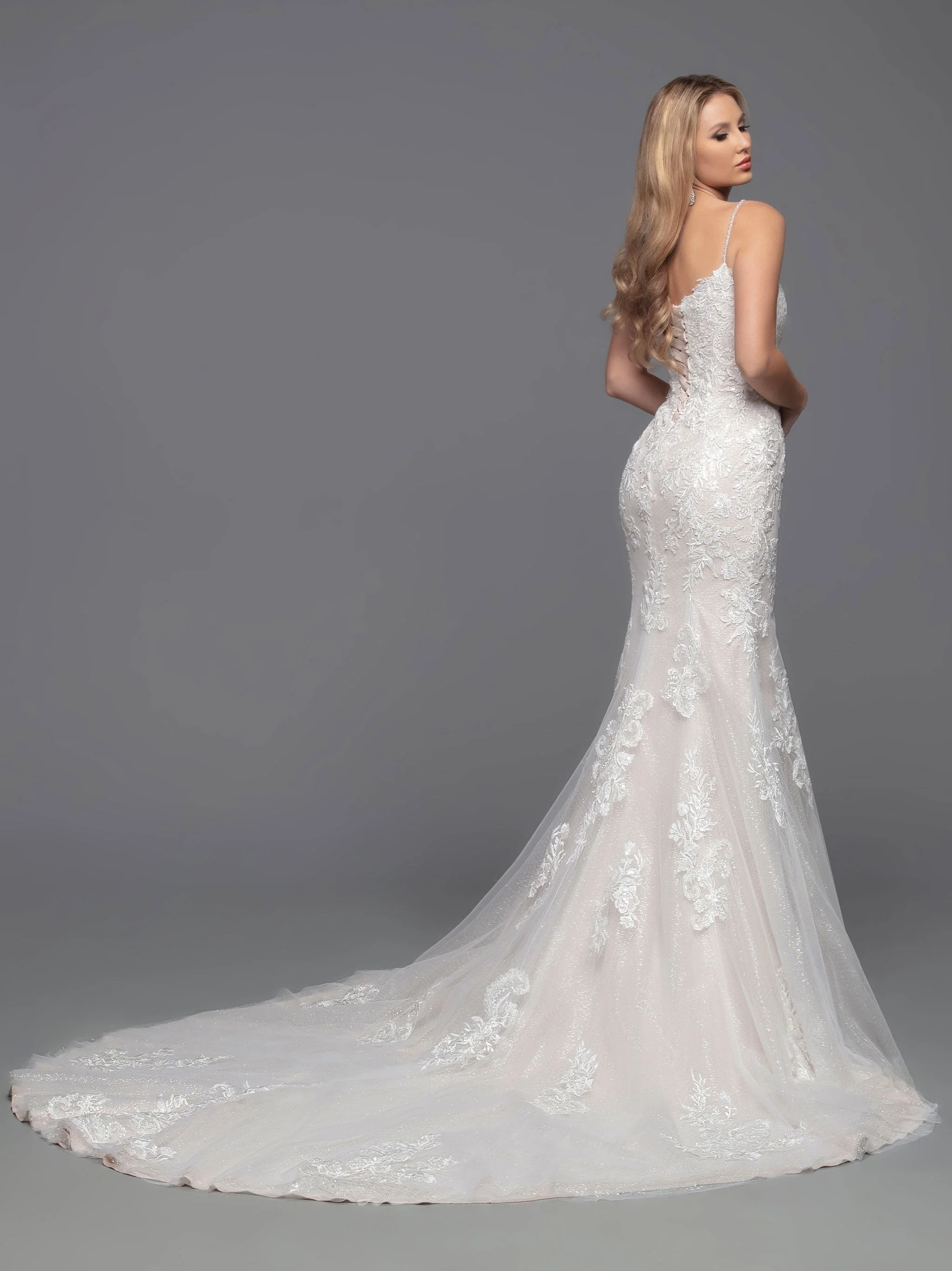 Davinci Bridal 50809 Size 18 Ivory/Nude Long Shimmer Lace Detachable Long Sleeve Wedding Dress Corset Gown - Image 3