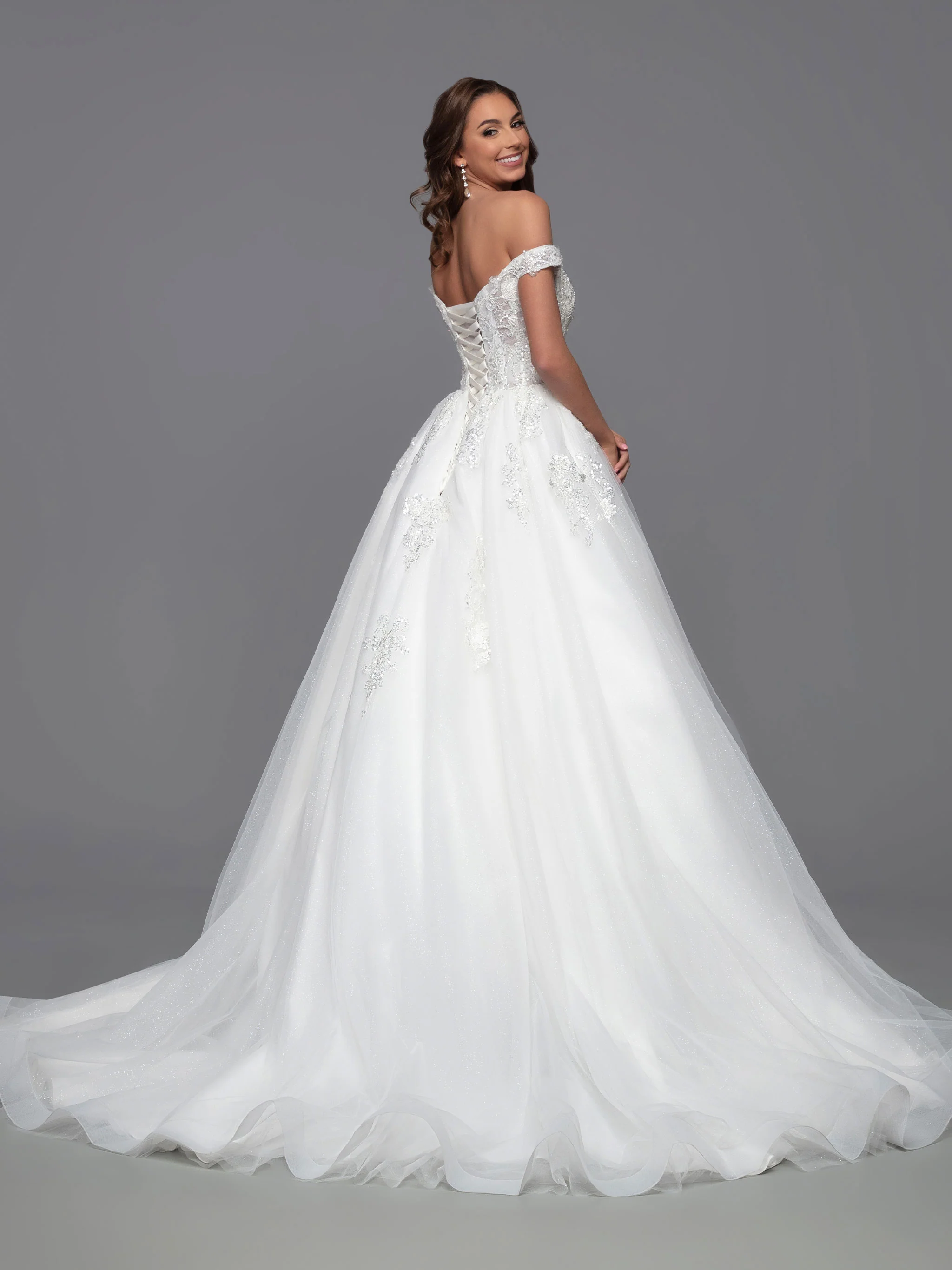 Davinci Bridal 50819 Long Shimmer Sheer A Line Ballgown Wedding Dress off the shoulder Gown - Image 2