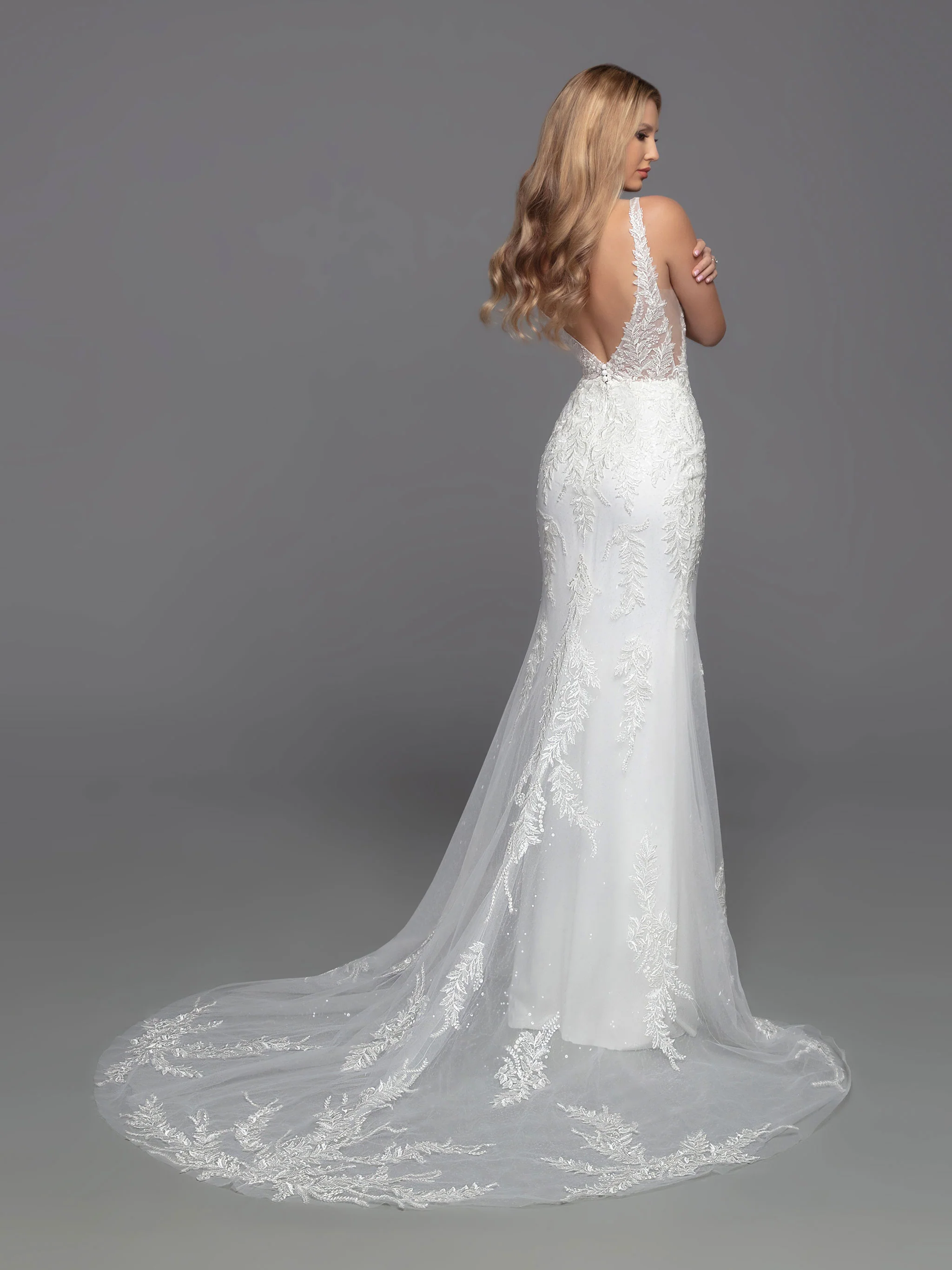 Davinci Bridal 50822 Long Sheer Beaded Sequin Wedding Dress Formal Gown Train - Image 2