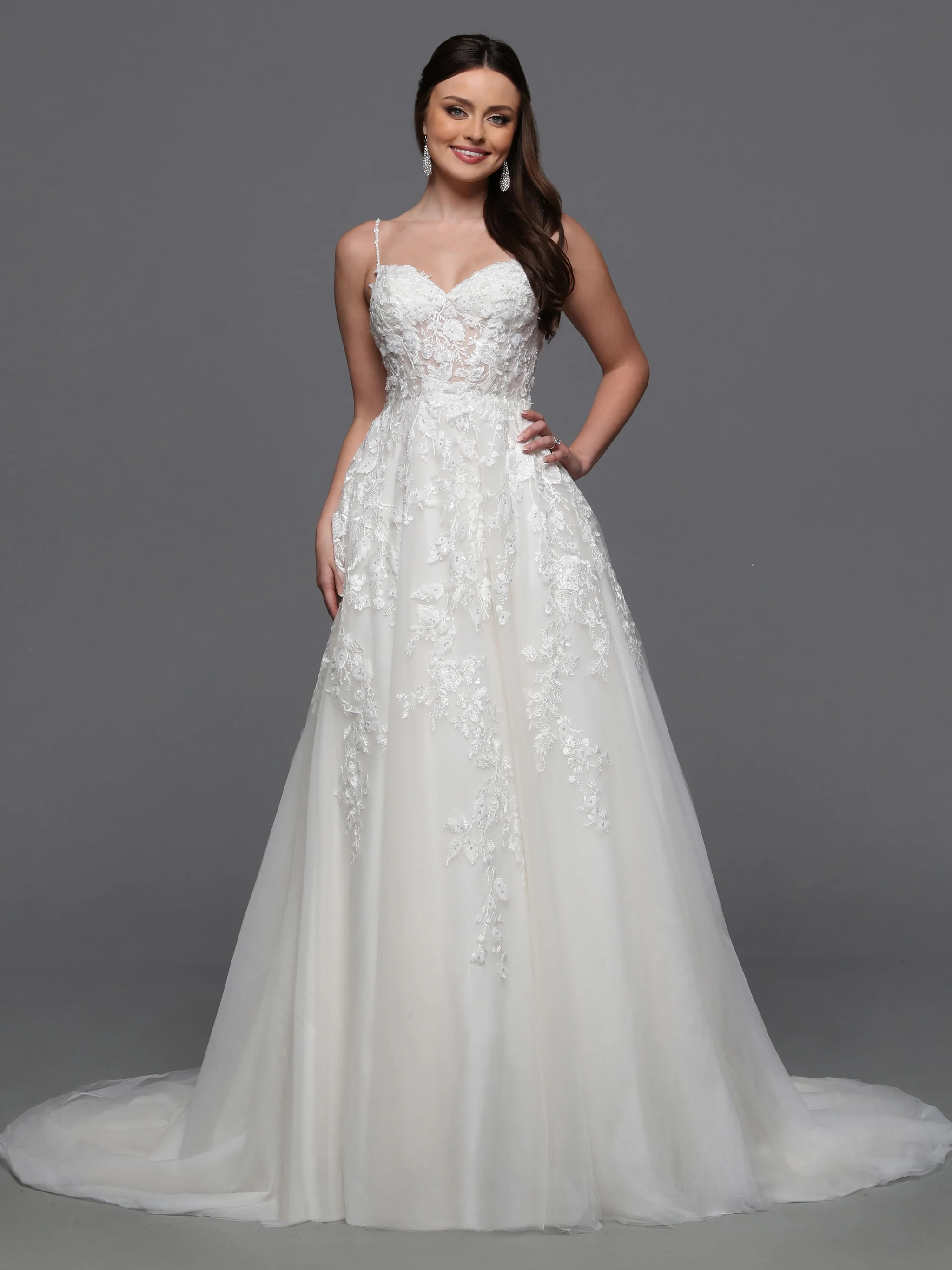 Davinci Bridal 50834 Size 16 Ivory/Nude 3D Lace A Line Wedding Dress Cape Sleeves Sheer Beaded Bridal Gown - Image 2